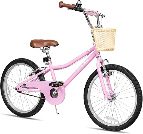 WEIZE Girls Bike for 6-12 Years Old, 20 Inch Kids Bike with Basket and Kickstand, Retro Style Childrens Bicycle for Teen Girls, Lightweight Steel