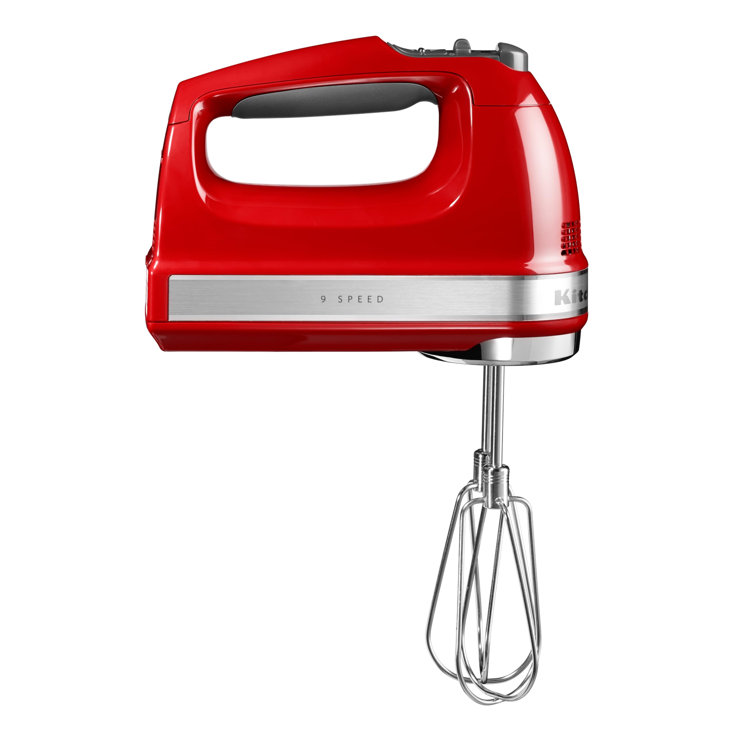 KitchenAid Handmixer 9 Stufen, 85W leiser DC-Motor mit Sanftanlauf, 6 Zubehörteile – Rühr-, Knethaken, Schneebesen & Rührstab, Schwenkkabel, Tasche, Empire Red