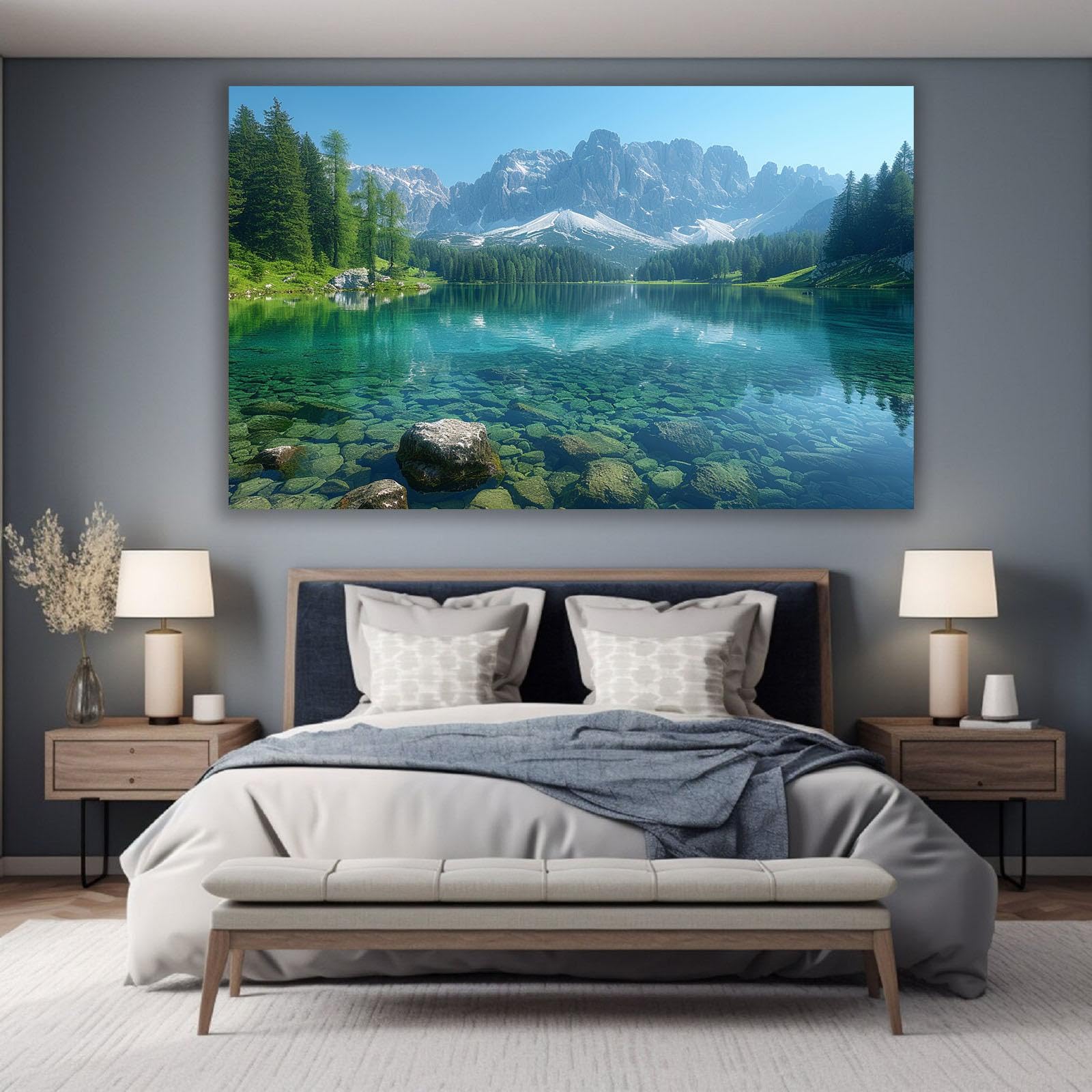 Amazon.co.jp: ZFXFHDR(へ楽ーツ) 森 絵画 湖の風景 アートパネル