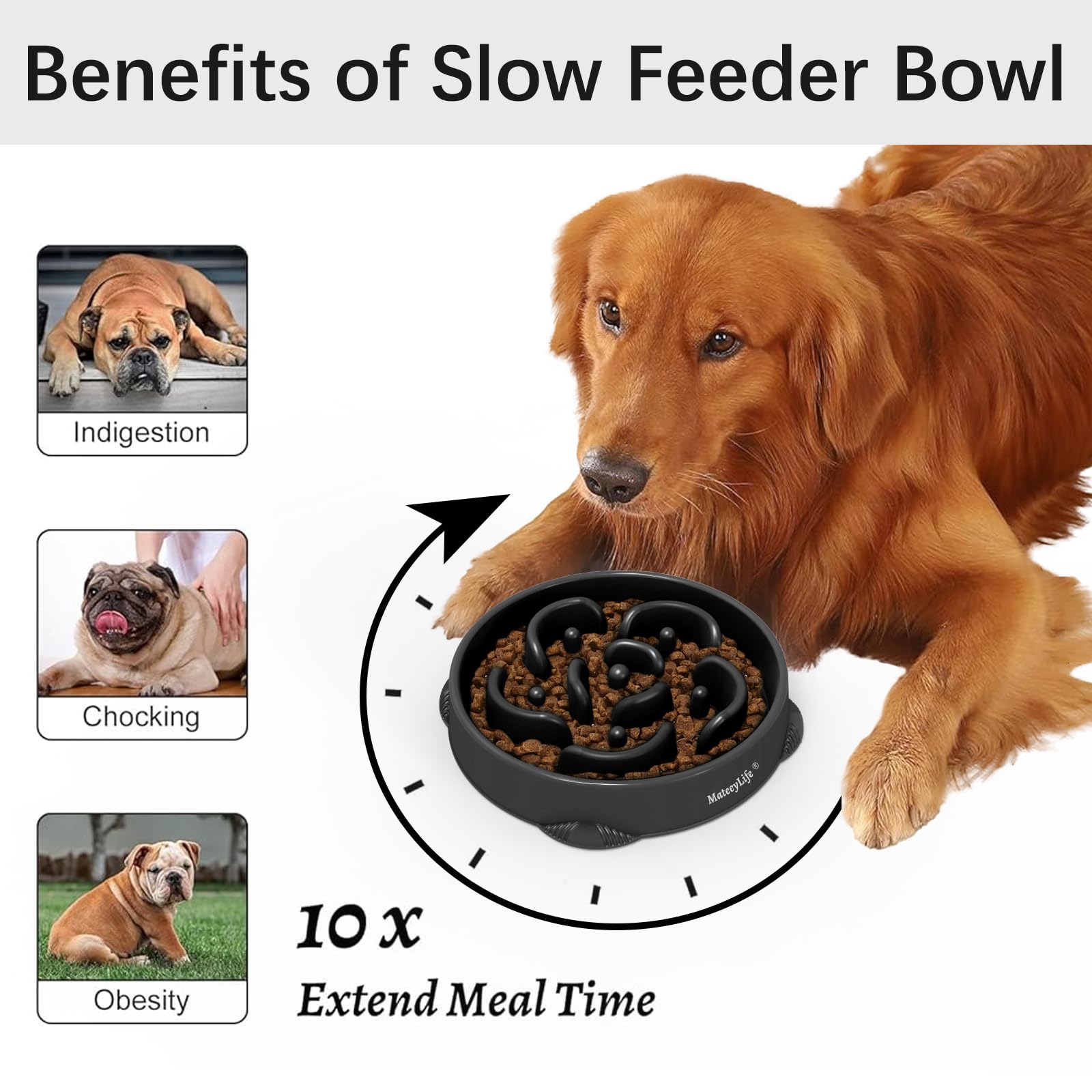 MateeyLife Large Slow Feeder Dog Bowls 2PCS, Anti-Choking Puzzle Dog Food Bowls, Anti-Slip Interactive Feeding Slow Down Eating, Bloat Stop Maze Dishes for Large Breeds 4 Cups Gray&Black - image 2