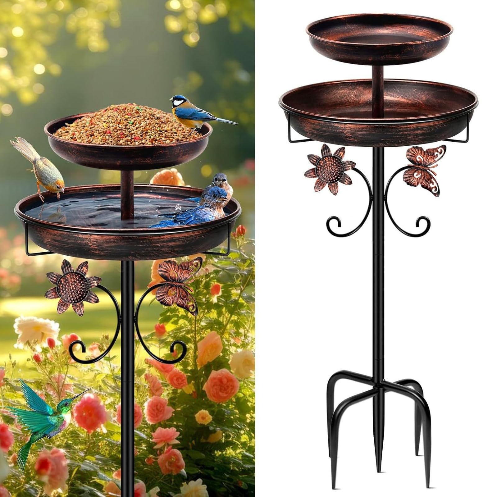 Baño para pájaros para exterior, jardín, 85 cm, cuenco de metal para pájaros, bebedero de agua para pájaros, bebedero para pájaros antiguos, resistente al invierno, cuenco de agua para pájaros