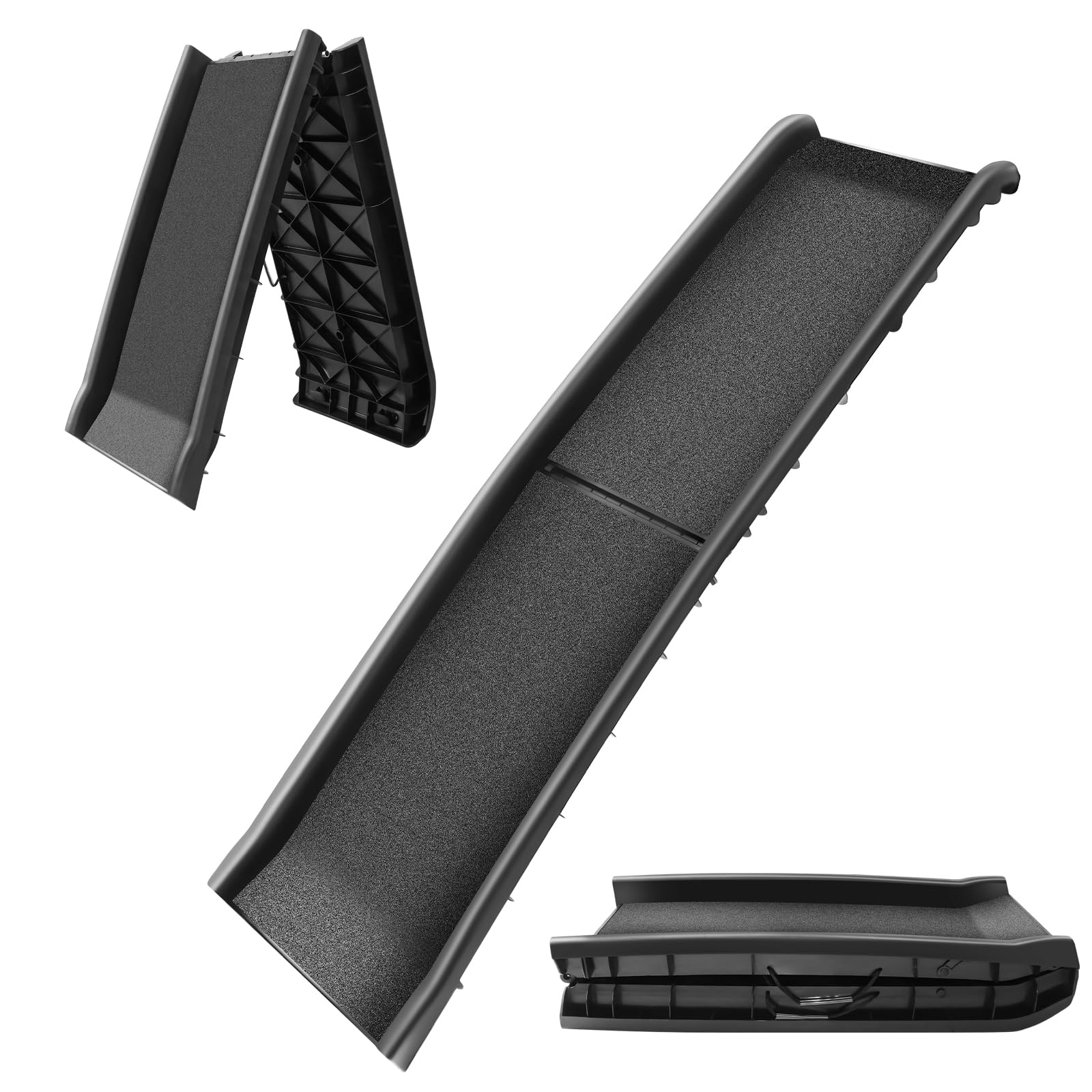 Car Dog Ramp, 156cm Foldable Portable Dog Ramps For Car & Truck, Fold Design Easy Storage, Anti-Slip Surface, Pet Stairs Dog Steps Pet Vehicle Accessories (Black)