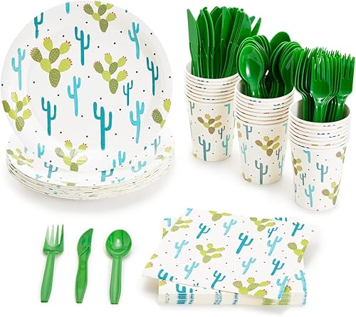 Miniatura 1 de Juvale Kit de platos y servilletas de cumpleaños de cactus, 144 piezas, estilo cactus blanco, juego de tazas y cubiertos para decoraciones de