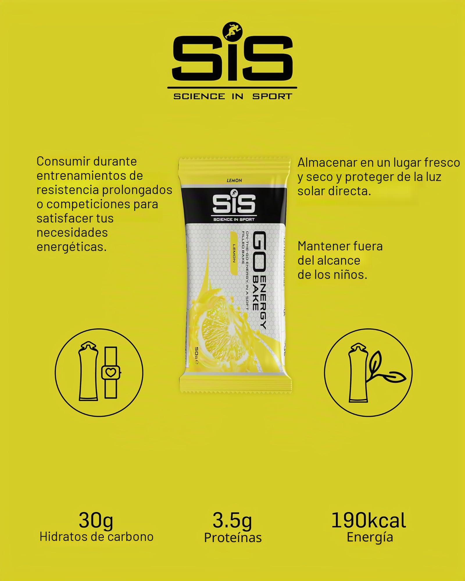 Science in Sport GO Energy Bakes Barritas energéticas 50g paquete de 12 uds. Limón - Deliciosas barritas con 30g de carbohidratos que te aportan energía para el entrenamiento de potencia