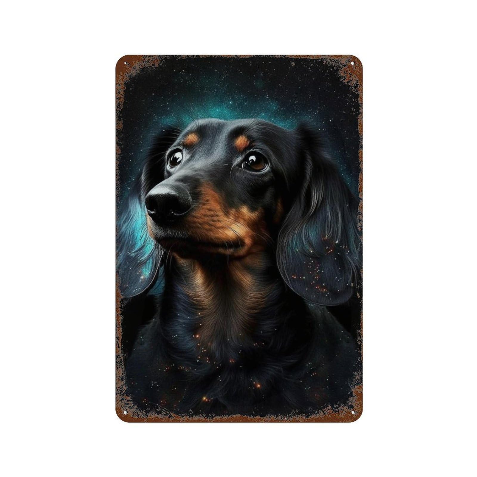 Galactic Dachshund Portrait -8 Aged Metal Wall Plaque 11.8"x7.9", Classic Wall Plaque for Garage, Pub Or Kitchen