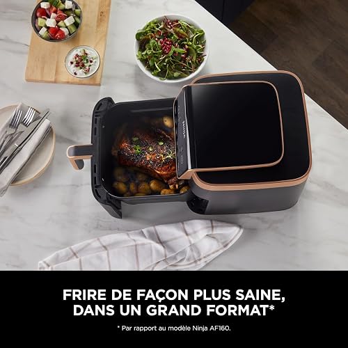 Ninja Air Fryer MAX PRO, 6,2 L, Grand tiroir, rôtir, cuire au four, frire sans huile, familial, antiadhésif, panier/plaque croustillante compatibles lave-vaisselle, pinces, noir/cuivre, AF180EUCP - 3