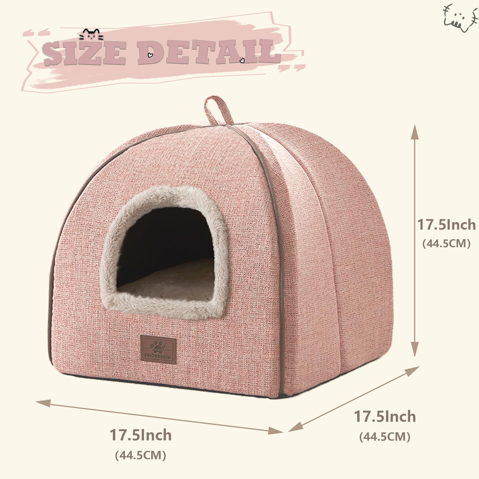 Cuccia per gatti da interni, cuccia per gatti, con cuscino imbottito rimovibile e lavabile, morbida e autonoma, colore rosa, L (44 x 43 x 44 cm)