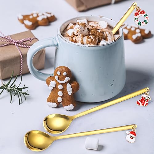 Miniatura 4 de Cucharas de café doradas de acero inoxidable para Navidad, regalo de Navidad para decoraciones festivas, juego de 6 para revolver el té y utensilios