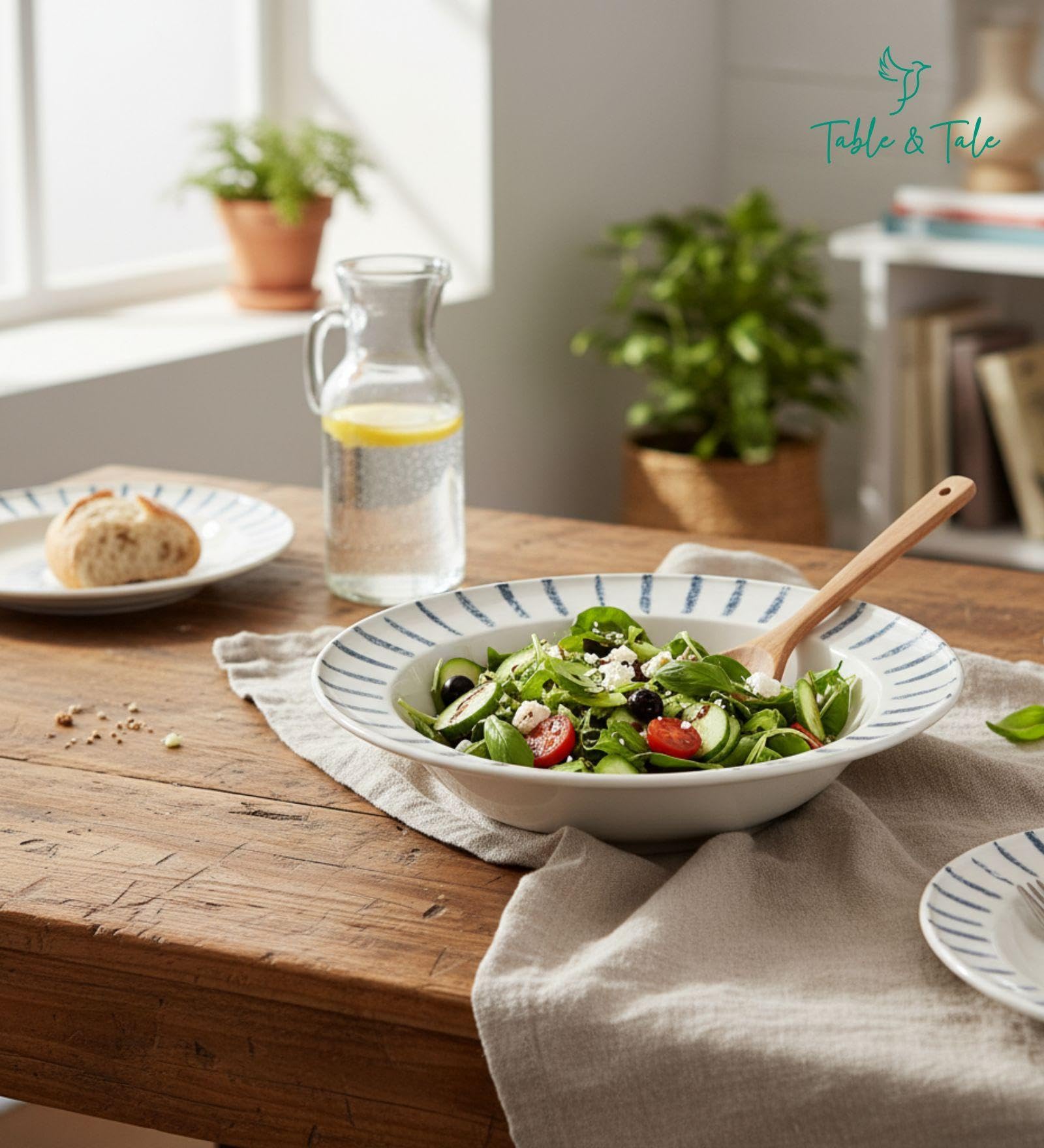 Table & Tale Premium Porcelain Deep Plate with Elegant Blue Pattern | Scratch & Chip Resistant | Made in Sri Lanka | Ideal for Soups, Pasta & Curries | Microwave & Dishwasher Safe |Set of 2 3