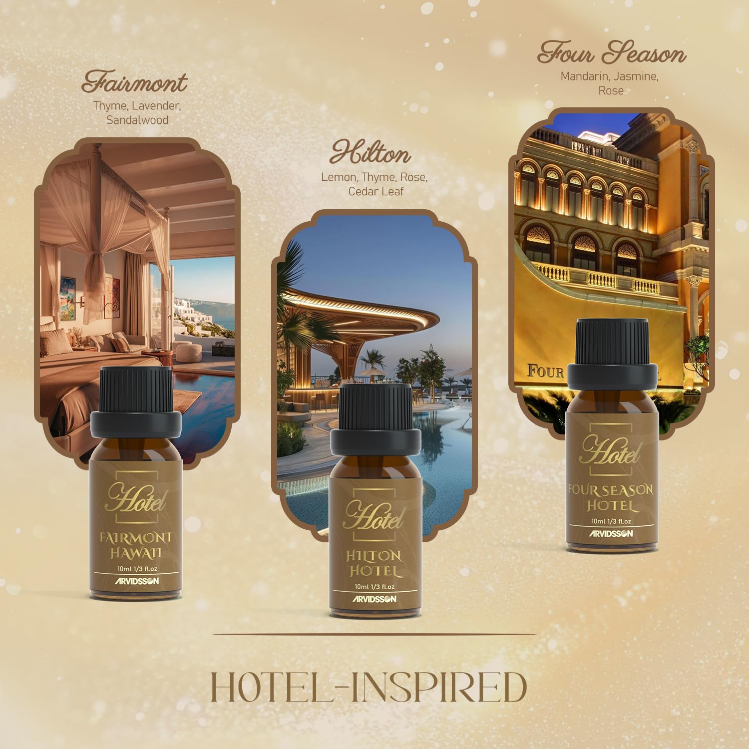 ARVIDSSON Hotel Diffusoröle Geschenkset - Hotel ätherische Öle für Diffusor, Luxus Duftöle inspiriert von 5 Sterne Hotels Duft, Geschenk für Frauen und Männer