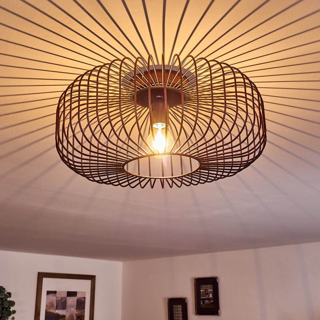 hofstein Wemude Ceiling Light, Round Metal Ceiling lamp in Black/Copper, 1-Flame, E27 Socket, Retro Light with Lattice Effect, Bulbs not Included
