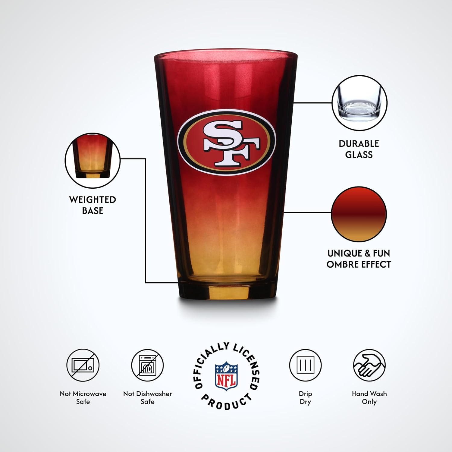 The Memory Company Officially Licensed NFL 2-Pack 16oz Ombre Pint Glass Set, Licensed Team Drinkware, Stylish Gameday Glassware, Team Logo - Image 5
