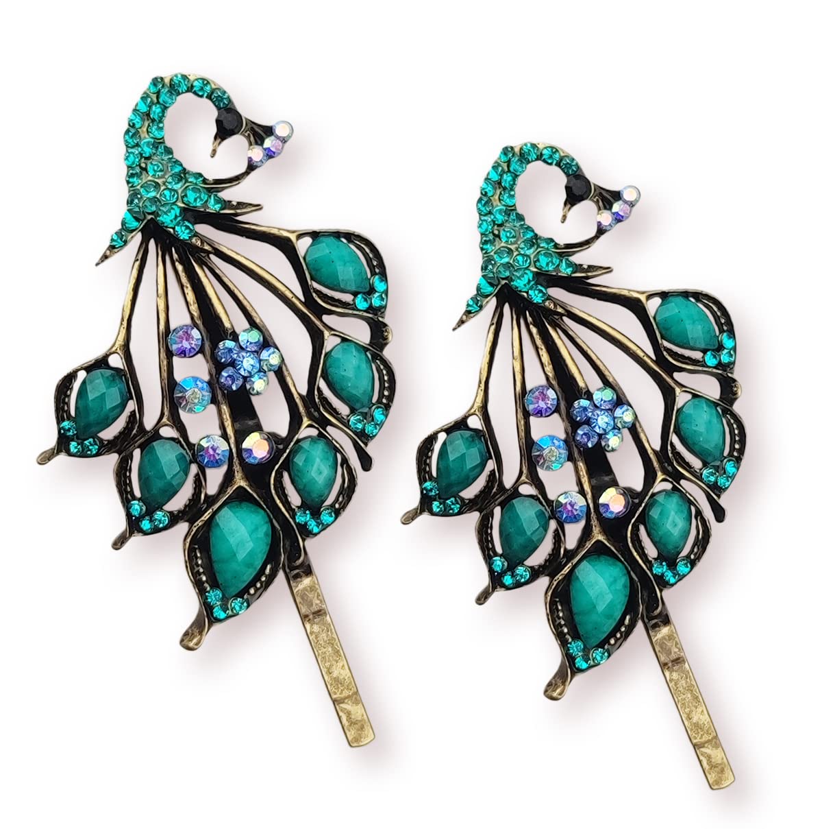 CloverU 2PCS/1Pair Hair Clips Retro Hair Pins for Women Blue Peacock Style Vintage Hairpins for Ladies and Girls Headwear Styling Tools Hair Accessories