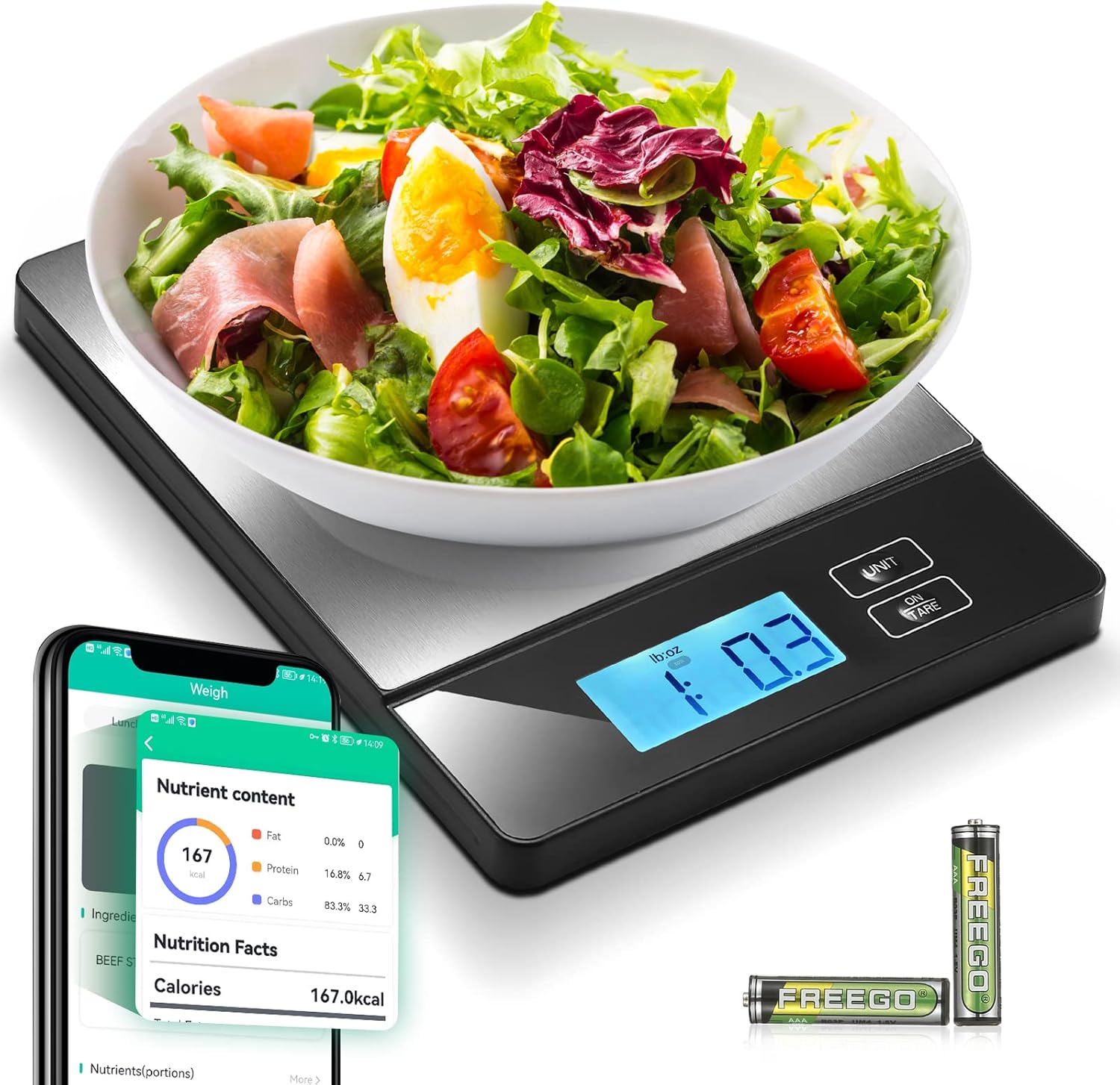 Smart Food Scales for Kitchen, Stainless Steel Digital Food Scale Grams and Ounces with Nutritional Calculator App, Food Weight Scale for Weight Loss, Calorie, Diet, Meal Prep 0.1oz / 11lb Smart Food Scales for Kitchen, Stainless Steel Digital Food Scale Grams and Ounces with Nutritional Calculator App, Food Weight Scale for Weight Loss, Calorie, Diet, Meal Prep 0.1oz / 11lb