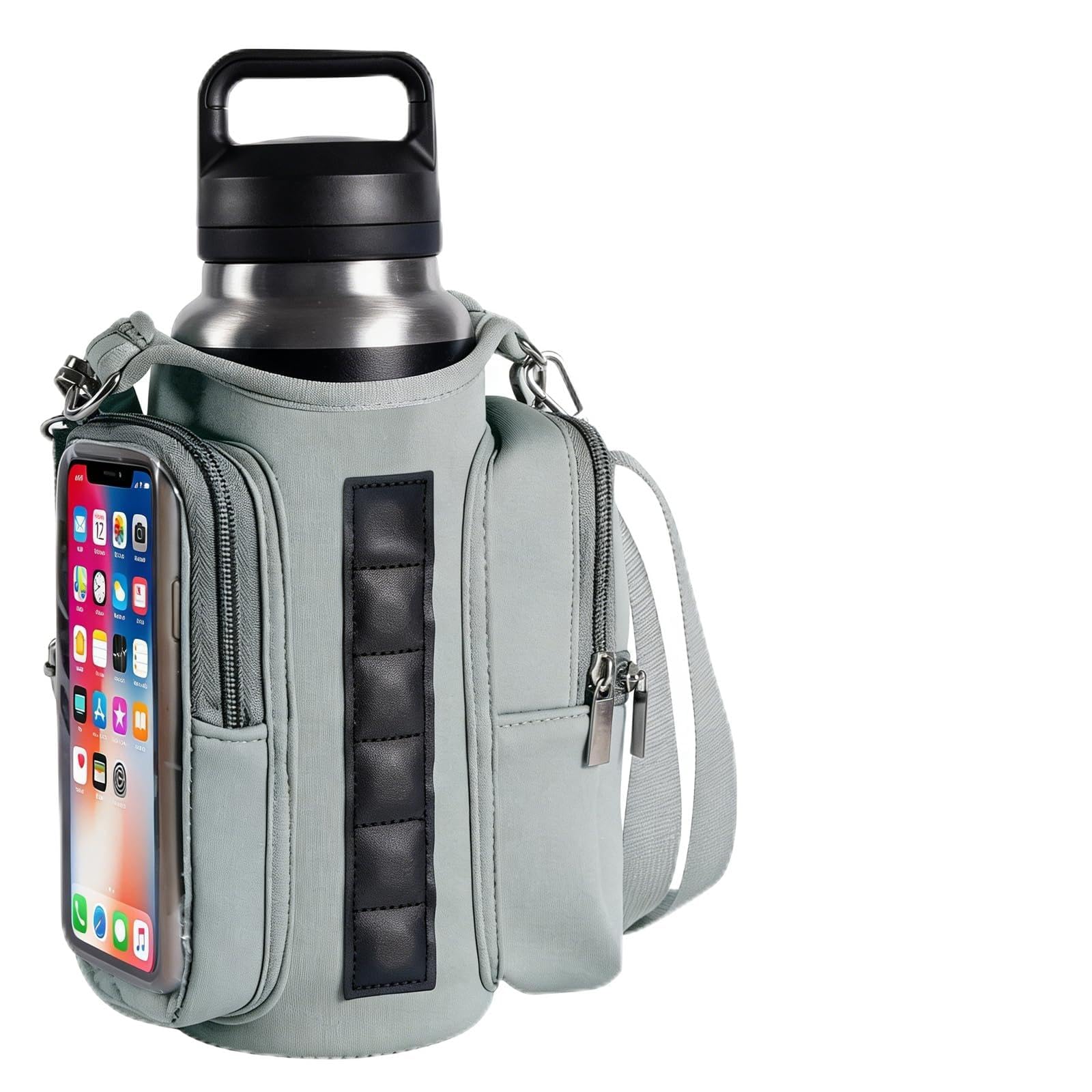 Magnetic Gym Bag Water Bottle Carrier Holder with Strap & Phone Pockets,Multi-Purpose Sport Bottle Organizer with 6 Magnet,Gym Accessories for Men and Women, Sling Small Gym Bag Pouch (Gray)