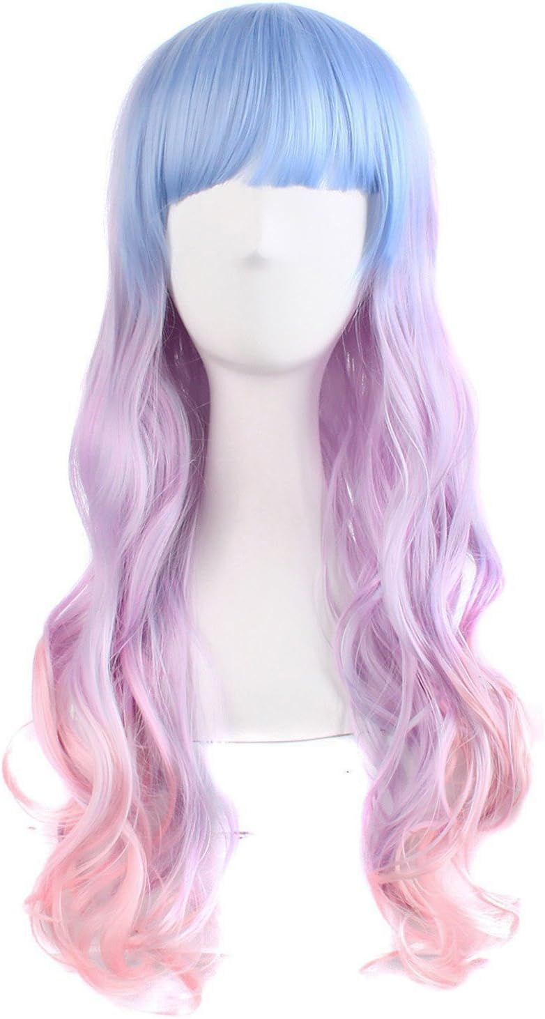 Beautiful Long Wavy Harajuku Style Cosplay Wig (Light Blue/Light Purple/Pink)