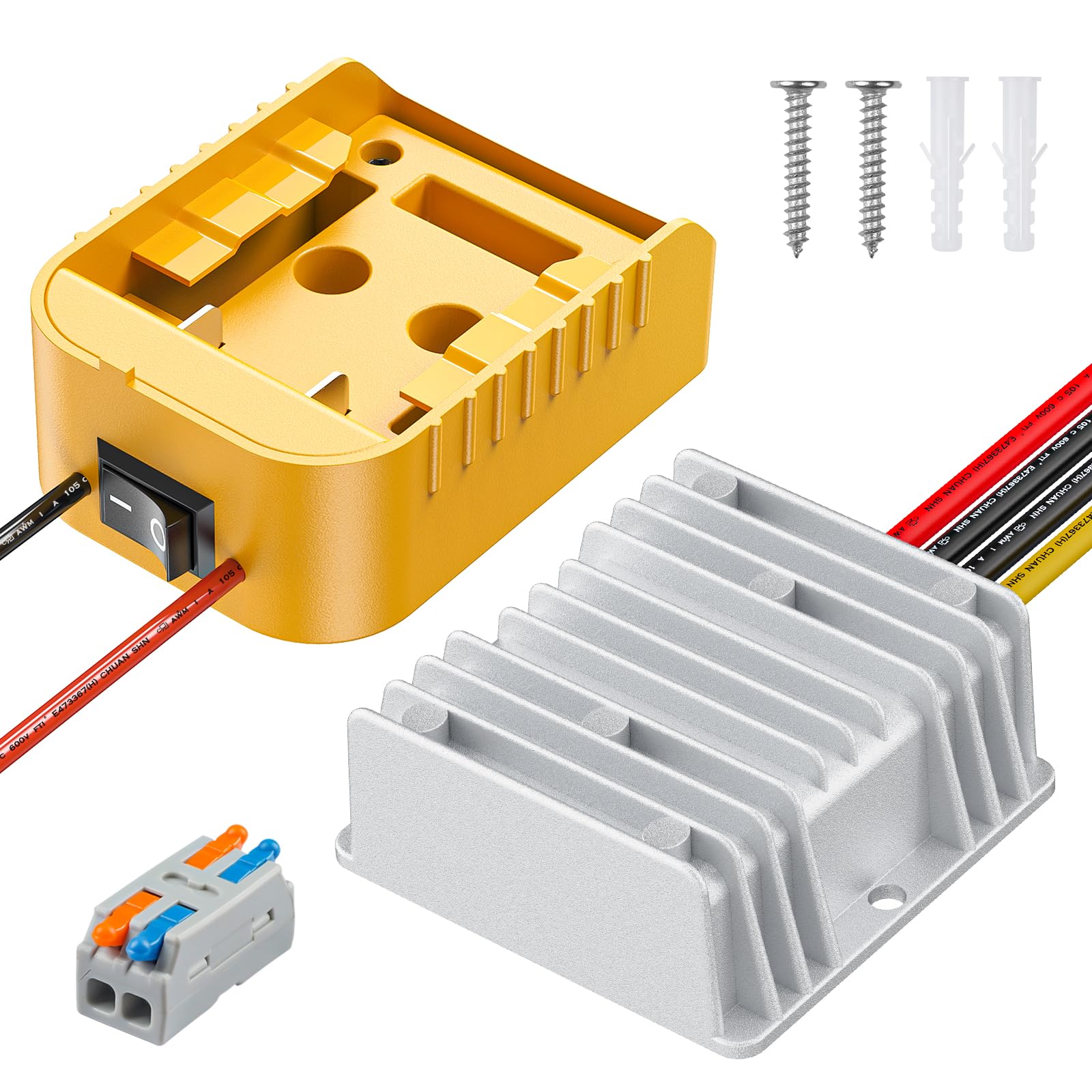 Vibit 20 V to 12 V Step-Down Converter for Dewalt Battery, DC Power Adapter, Voltage Reducer Transformer 180 W Buck Converter Regulator for Golf Cart RC Car Truck Light &amp; DIY (with Switch)