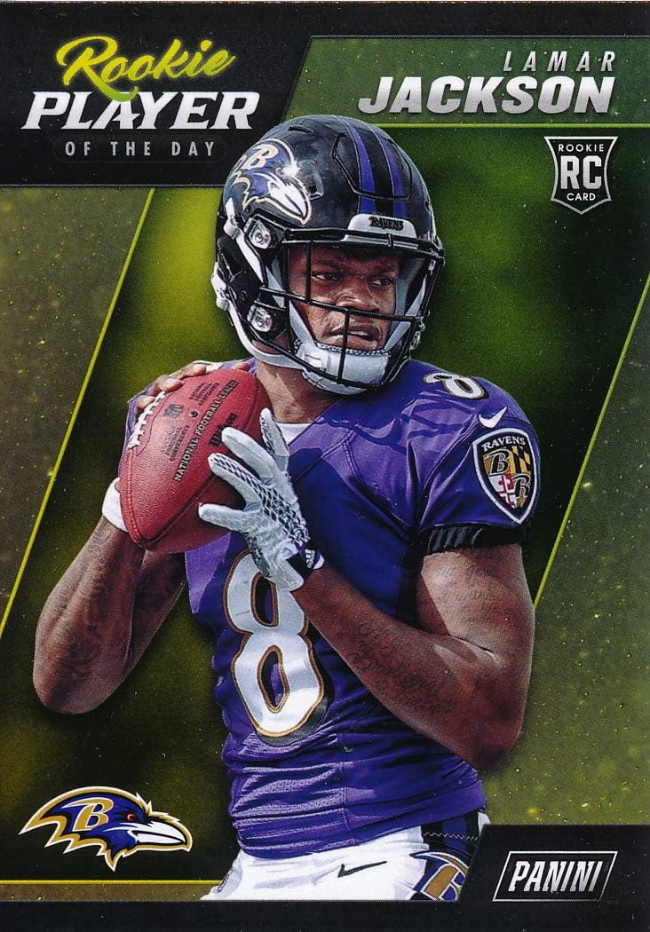 Lamar Jackson Baltimore Ravens 2018 Panini Player of the Day Rookie Card #R4 shipped in Protective Screwdown case