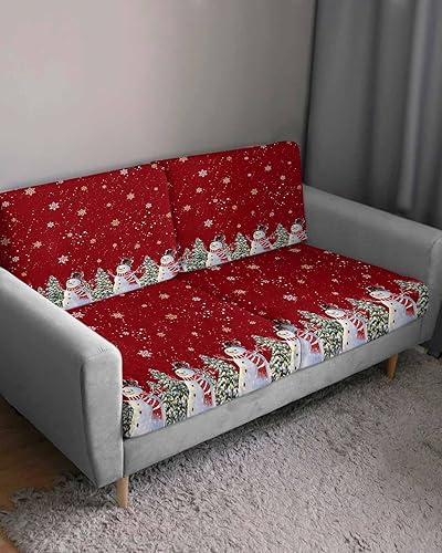 Miniatura 3 de Fundas de cojín para sofá de Navidad con diseño de muñeco de nieve rojo, funda elástica para sofá con parte inferior elástica, fundas de sofá