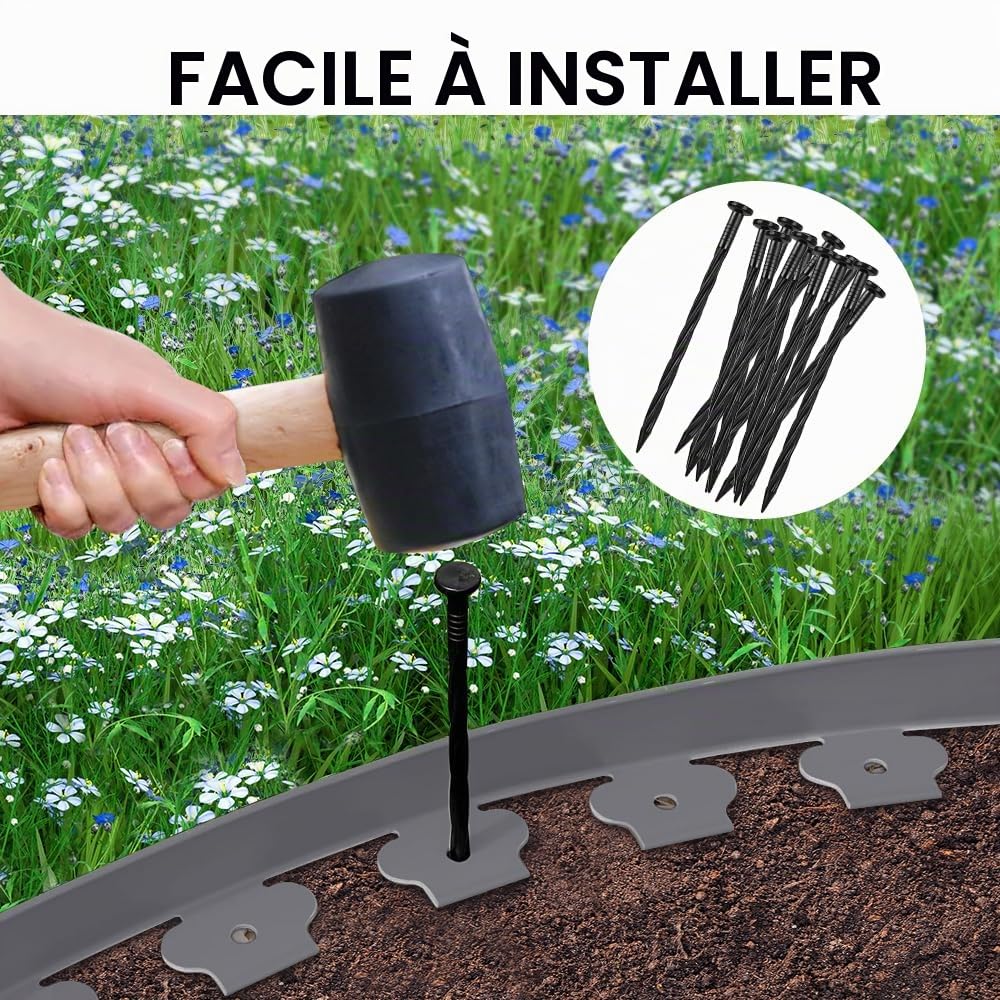 Bordure de Jardin Flexible 10m × 5cm, Bordures de Jardin avec 30 Piquets d'ancrage, Bordure Jardin Exterieur Plastique, Bordurette de Pelouse Flexible, Bordure de Gazon Piquet Idée de Jardin (Noir)
