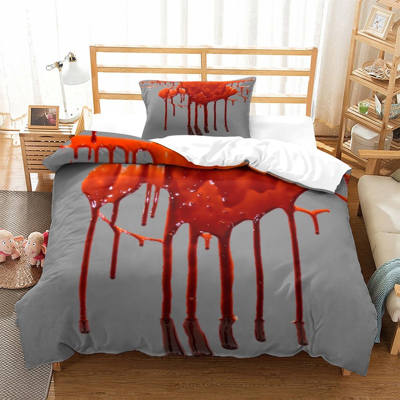 P1S9U7W5Y 3D Printed Artistic Blood Pattern Duvet Cover Set 3pcs Microfiber Unique Bedding Set Single（135x200cm）