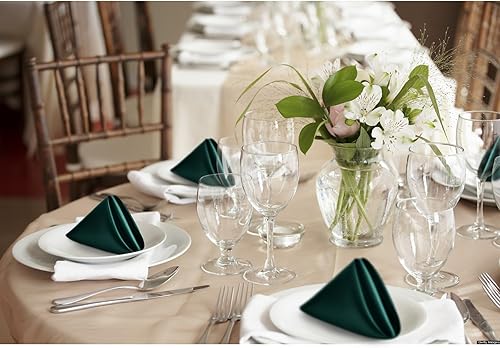 Miniatura 7 de P Pothuiny 12 servilletas de satén de color verde sedoso de 17 x 17 pulgadas, servilletas cuadradas lisas de tela de satén, servilletas de mesa para