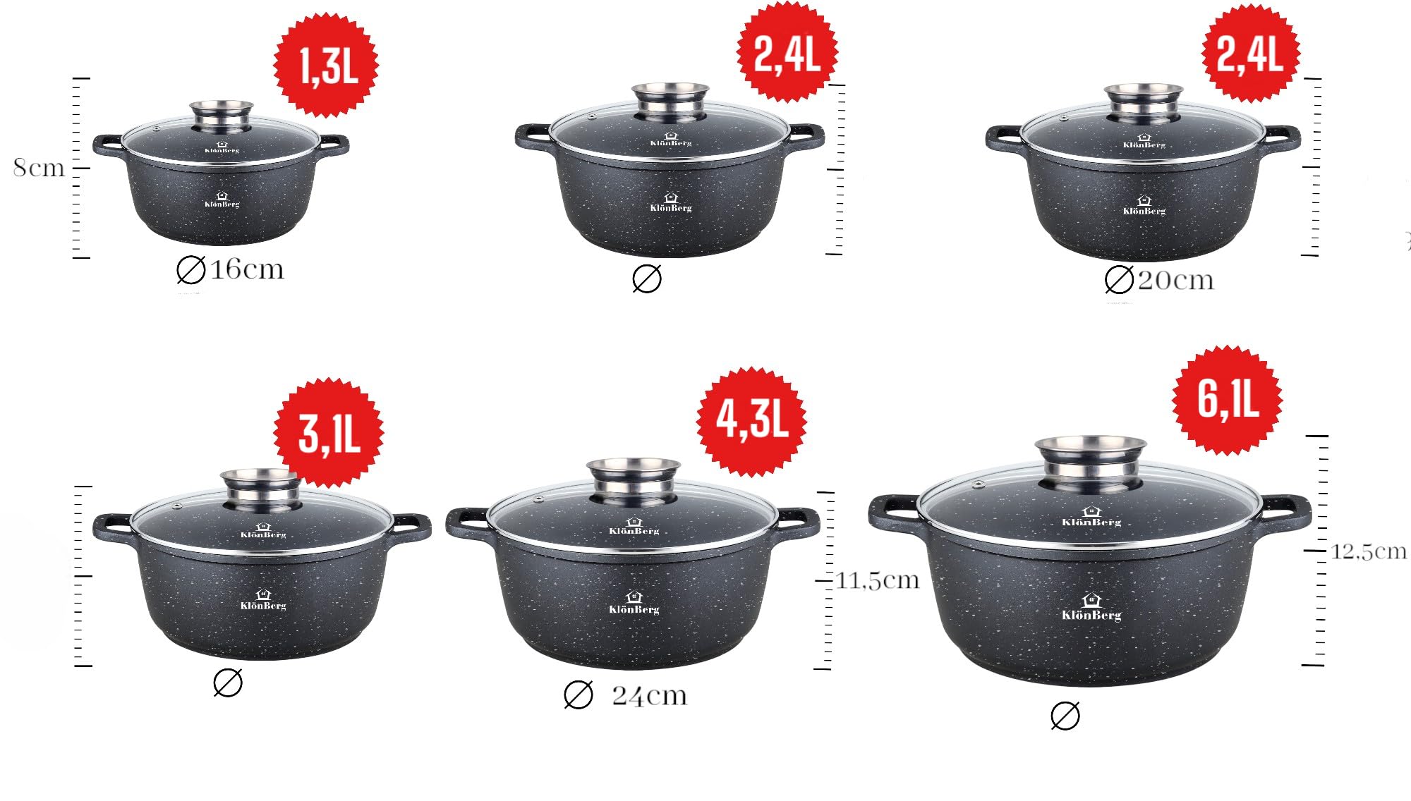 Zestaw garnków 12-częściowy z powłoką nieprzywierającą, indukcyjny KB4021, czarny