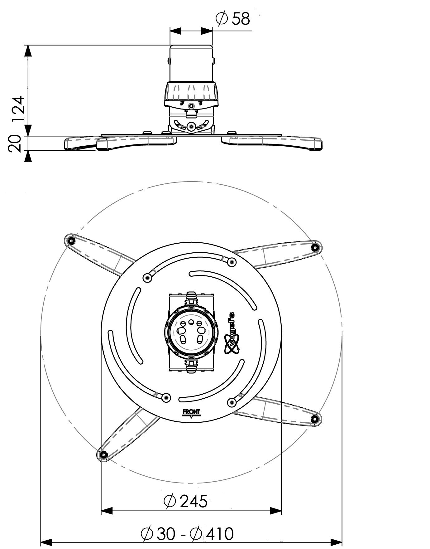 Vogel's PPC 2500 - Soporte de Techo para proyectores (+/- 15°), Color Plateado