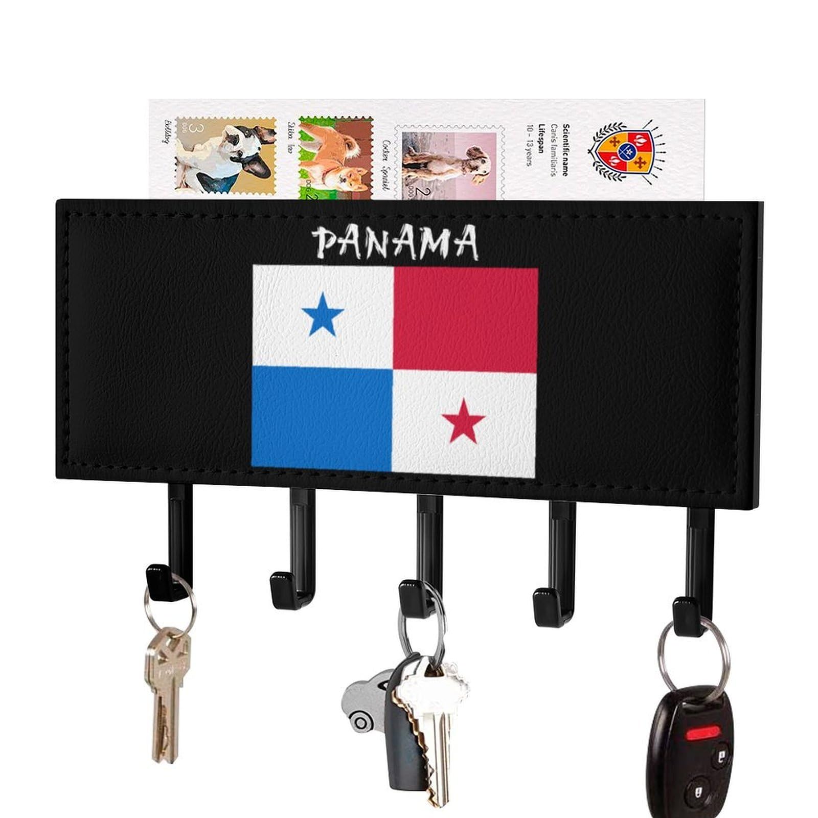 NCLQVJXZKHW Flag of Panama Key Holder with 5 Hooks Key Hooks Wall Mounted Key Racks Key Hanger Organiser Shelf
