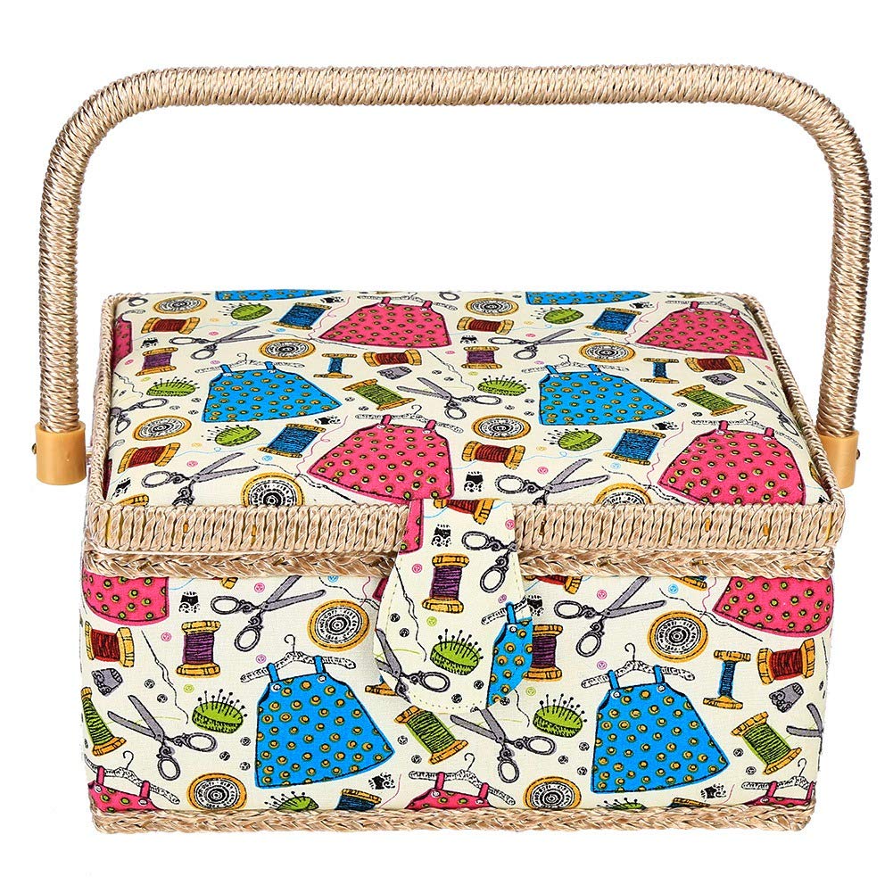 Pilipane Household Storage Box and Fabric Craft Storage, Craft Sewing Needle Thread Basket, Sewing Supplies Lunch Box for Multifunctional Sewing Tool (Green Needlework)