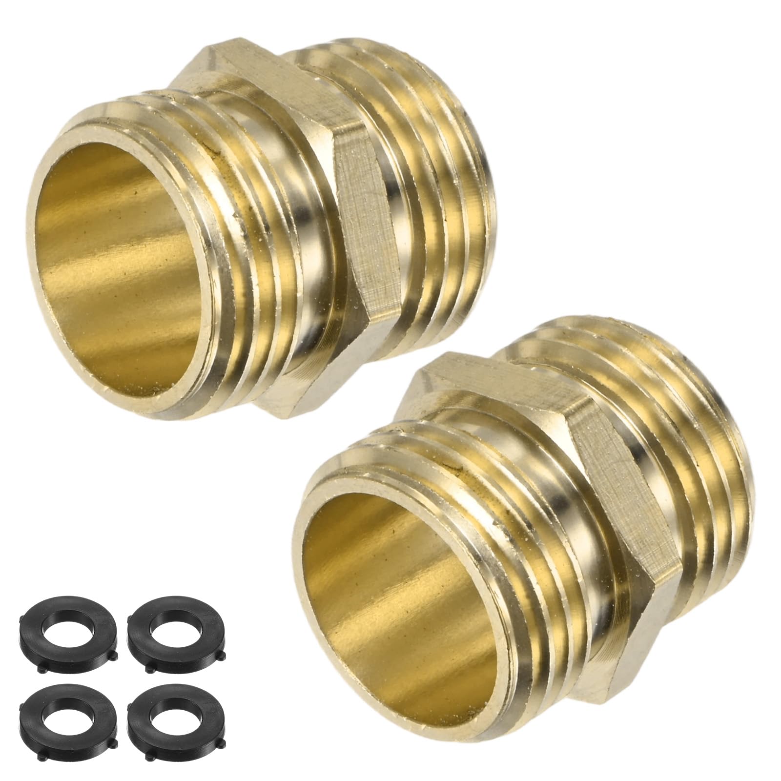 M METERXITY 2-Pack 3/4" GHT Double Male Hose Adapter, Brass Garden Hose Fittings Connector with Rubber Washers for Faucet/Irrigation System Quick Connect