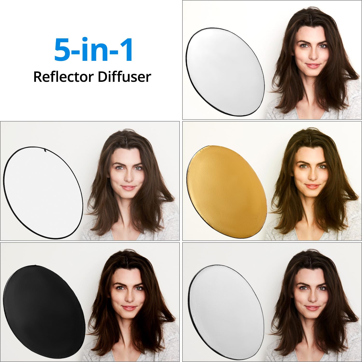 QWORK® 5 en 1 Réflecteur Pliable diffuseur 110 cm avec Sac de Transport - Idéal pour la Photographie en Studio et en extérieur