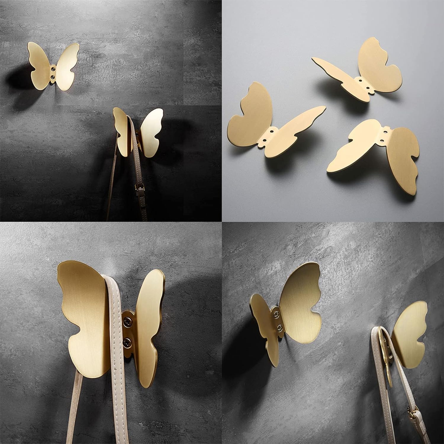 Türhaken for Aufhängen Von Mänteln, Doppel-Hut-Kleiderhaken, Wandmontage, Gebürstetes Gold, Kreativer Schmetterlingshaken Aus Massivem Messing, Doppelzinken-Bademantelhaken Und , Schal, Tasche(2pcs)