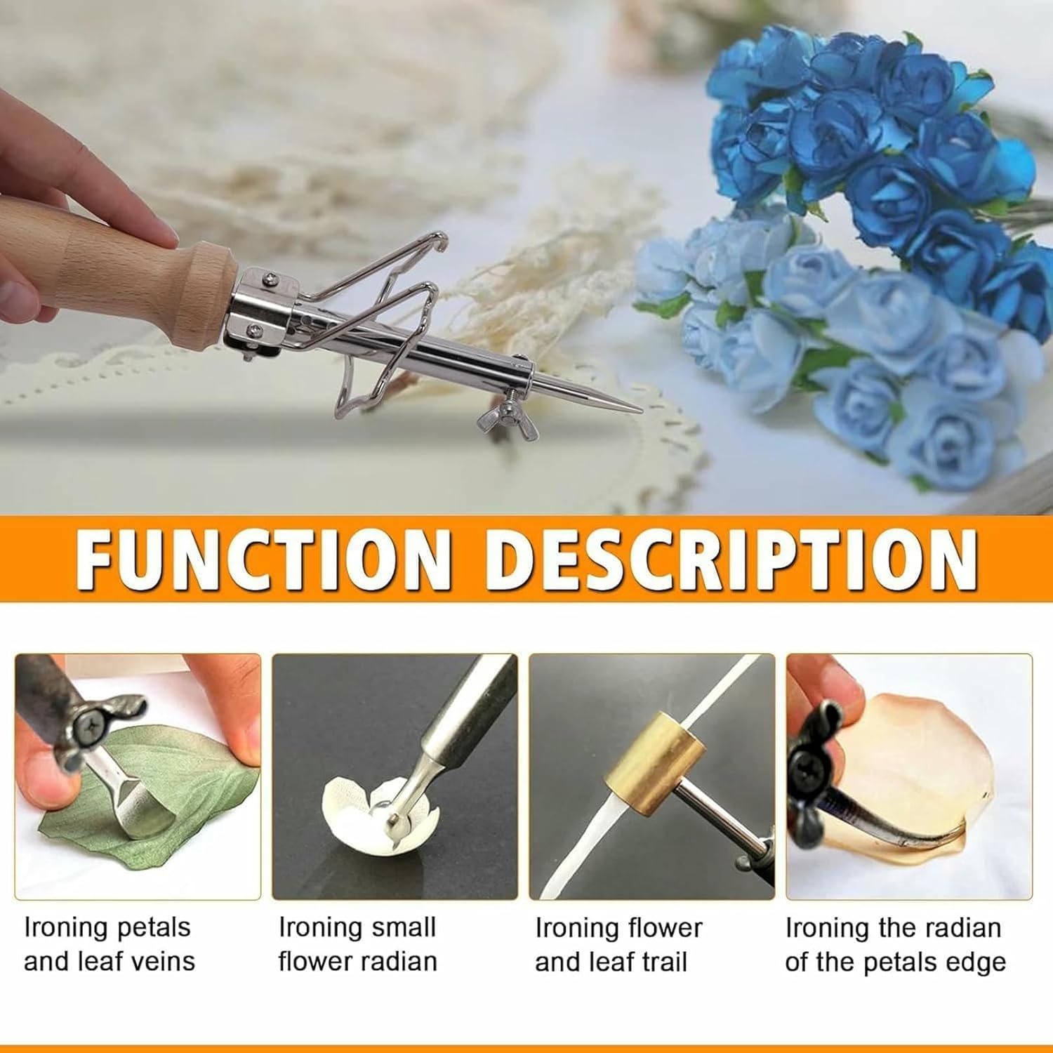 Electric Fabric Flower Maker, 17 Ironing Heads Artificial Flower Ironing Machine, Brass Fake Flower Making Tools Kit, Adjustable Temperature, Unreal Flowers Making Kit