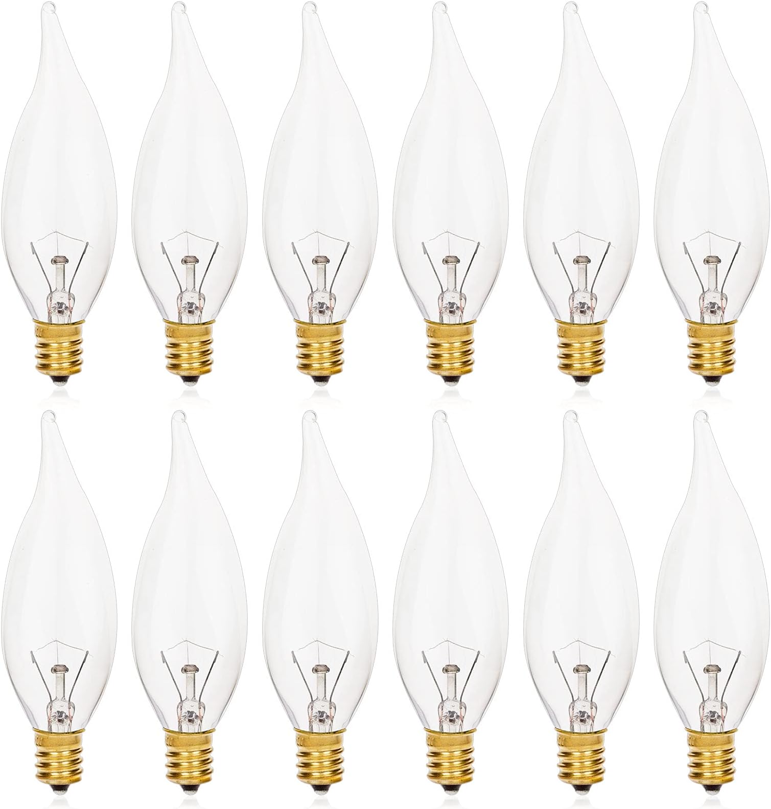 haraqi12 Pack E12 Base 40W 120V CA10 B10 CTC Candelabra Flame Tip Clear Incandescent Dimmable Light Bulbs,Transparent Candle Light Bulbs for Chandeliers, Ceiling Fan Lights, Pendants, Fireplace