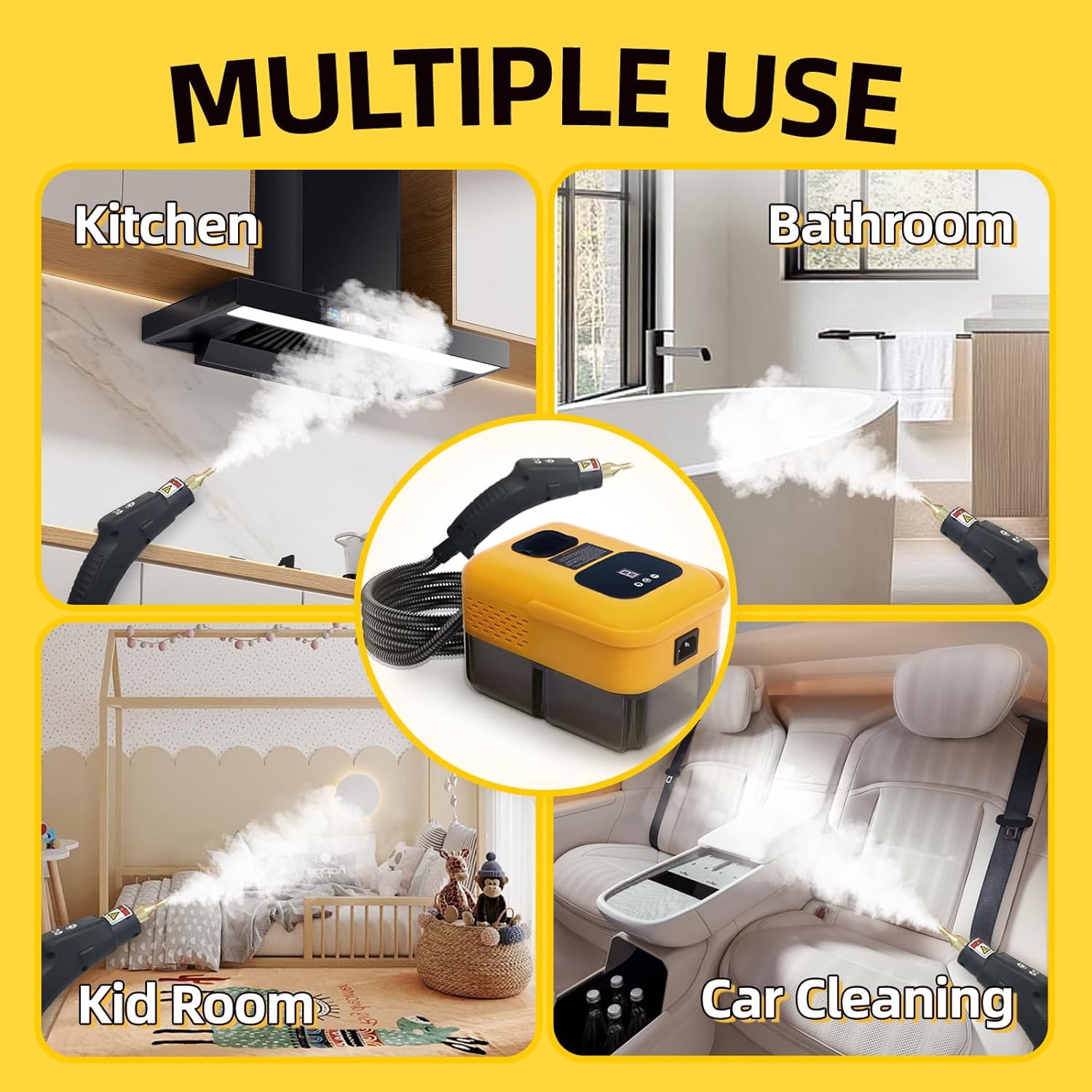 15s Fast Heating Steam Cleaner, 9-Level Adjustable Handle, Portable Steamer for Cleaning with 14pcs Accessories, Steam Cleaner for Home Use, Floor Cleaning,Upholstery, Kitchen, Bathroom, Grout and Car - Image 7