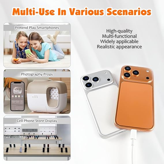 Dummy Fake Phone Model, Looks Like Real Phone Dummy Compatible with Phone 17 Pro, Prank Stuff Decoy Pear Non-Working Toy Phone 17 Pro for Kids (Orange)