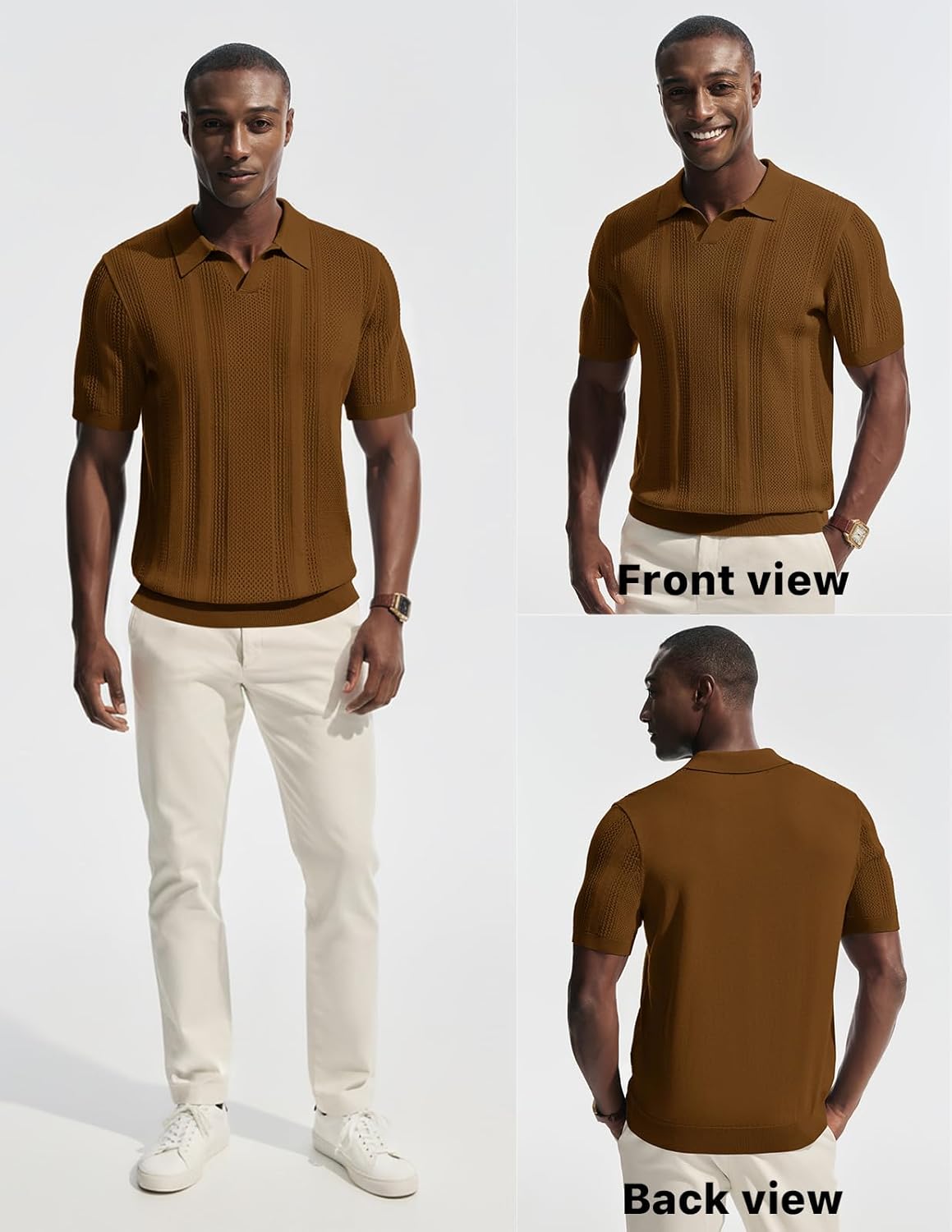 PJ PAUL JONES Mens Polo Shirts Short Sleeve V Neck Knit Shirt Casual Golf Polos - Image 3