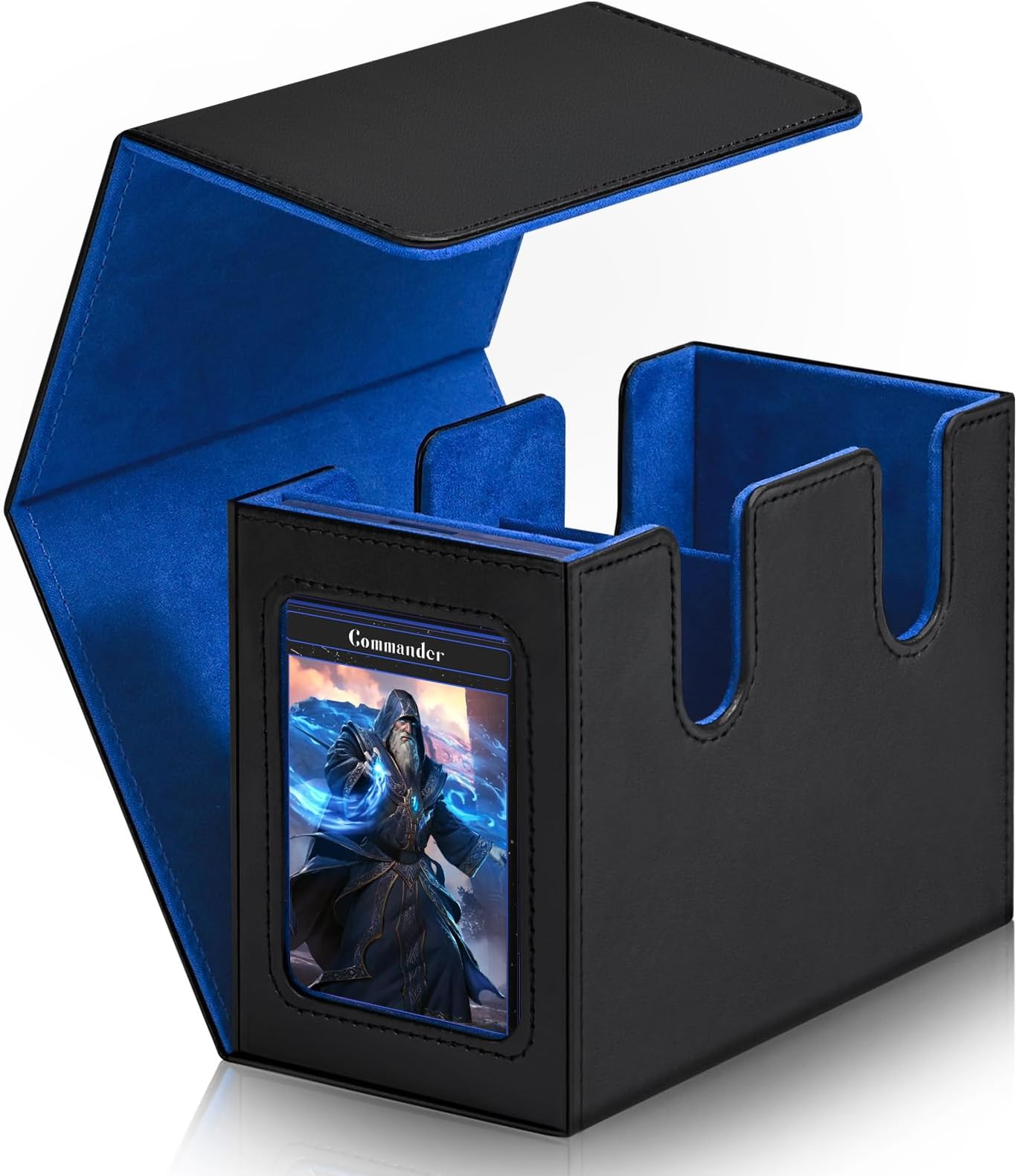 MTG Deck Box-Commander Display,Trading Card Storage for 160+ Double-Sleeved Cards,35pt Card Brick Included, Ideal for TCG,CCG,PTCG-Black&Blue