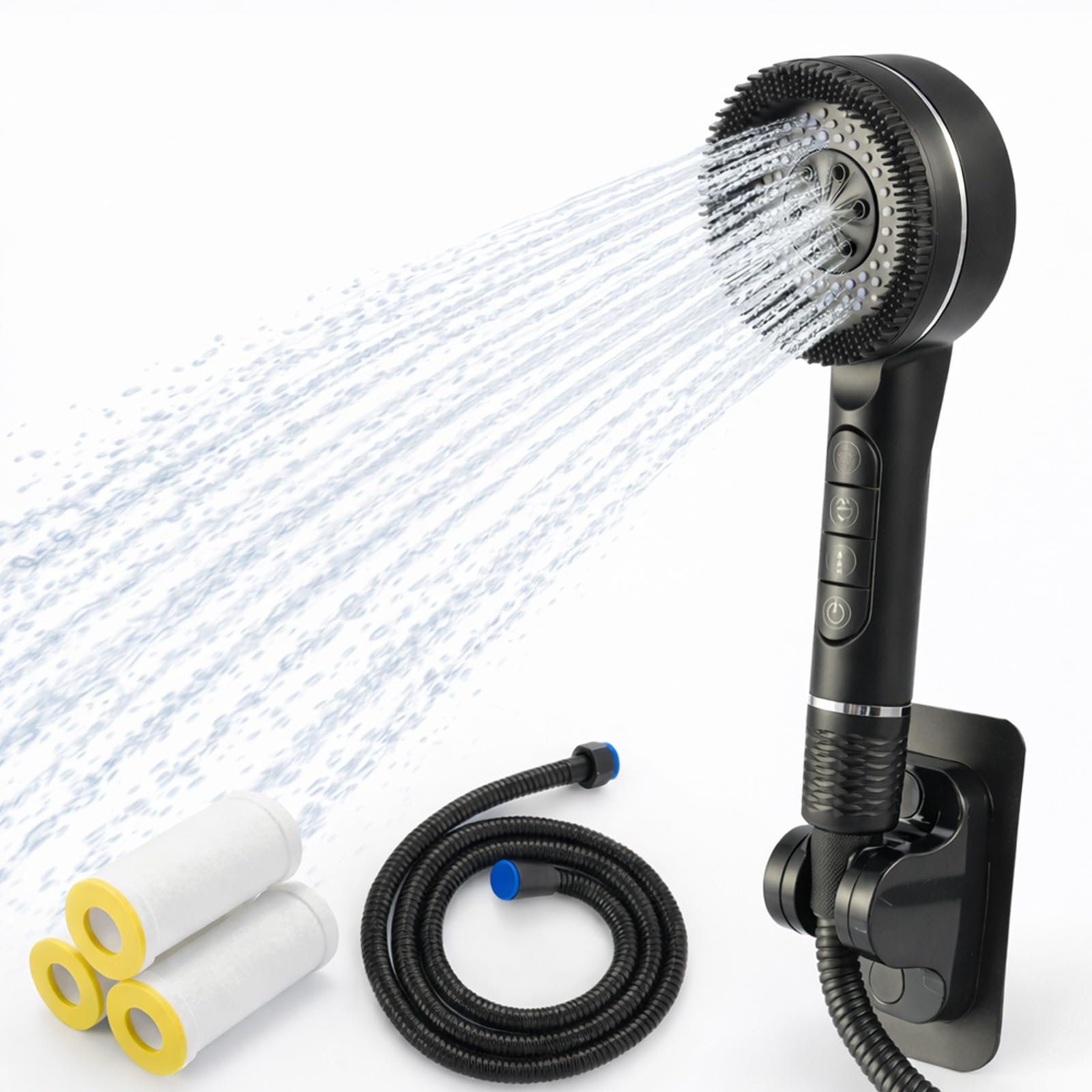 EVERGOODS Shower Riser Kit – Adjustable Slide Bar, Handheld Shower Head, 170CM Hose, Soap Dish, and Shower Head Holder – Perfect for Bathroom Upgrades (Black, High-Pressure Shower Head)