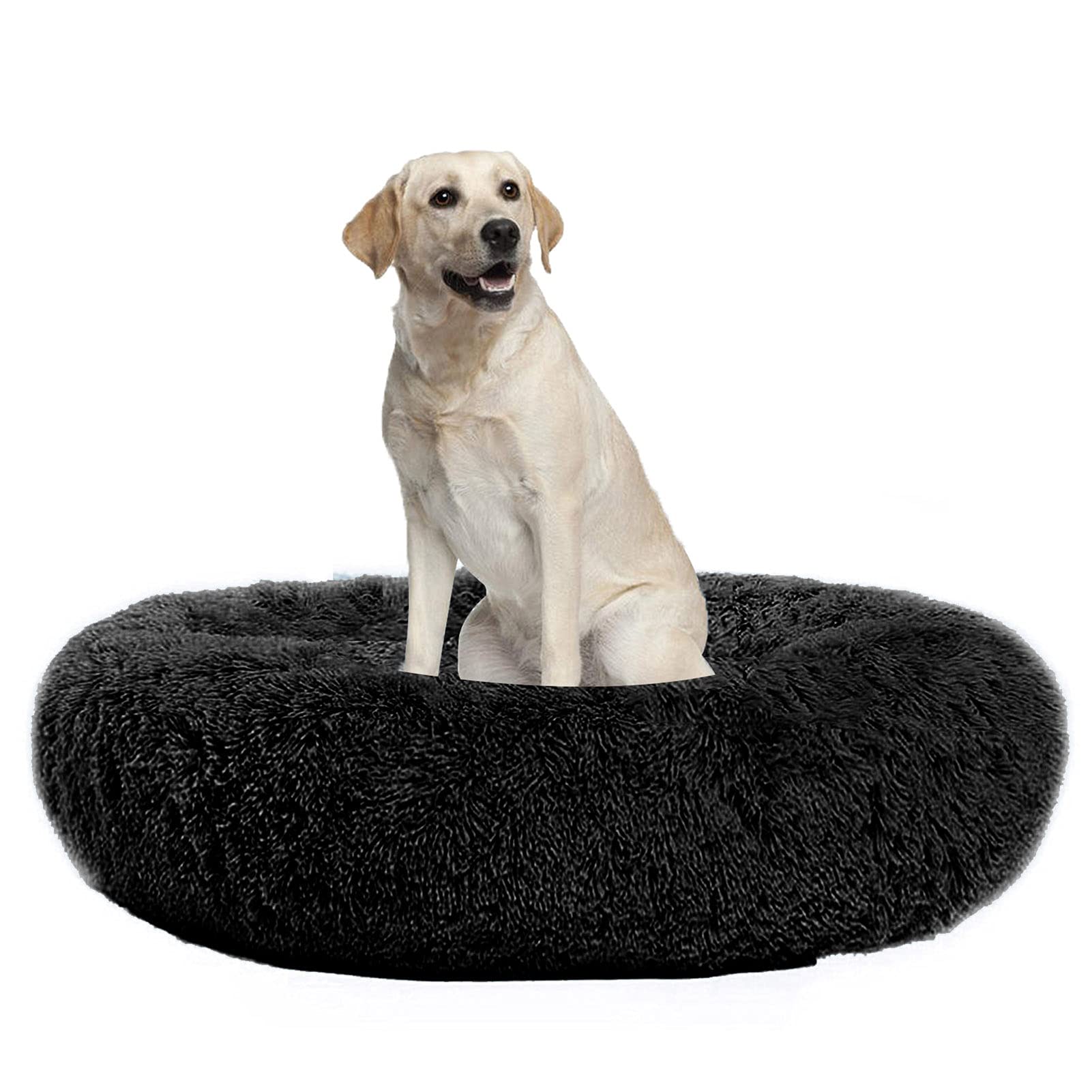 Waigg Kii Dog Bed Plush Donut Large Pet Bed,Round Dog Beds Fluffy Cushion Xl,Soft Pet Bed for Large/medium/Small Dogs and Cats (120cm,Black)
