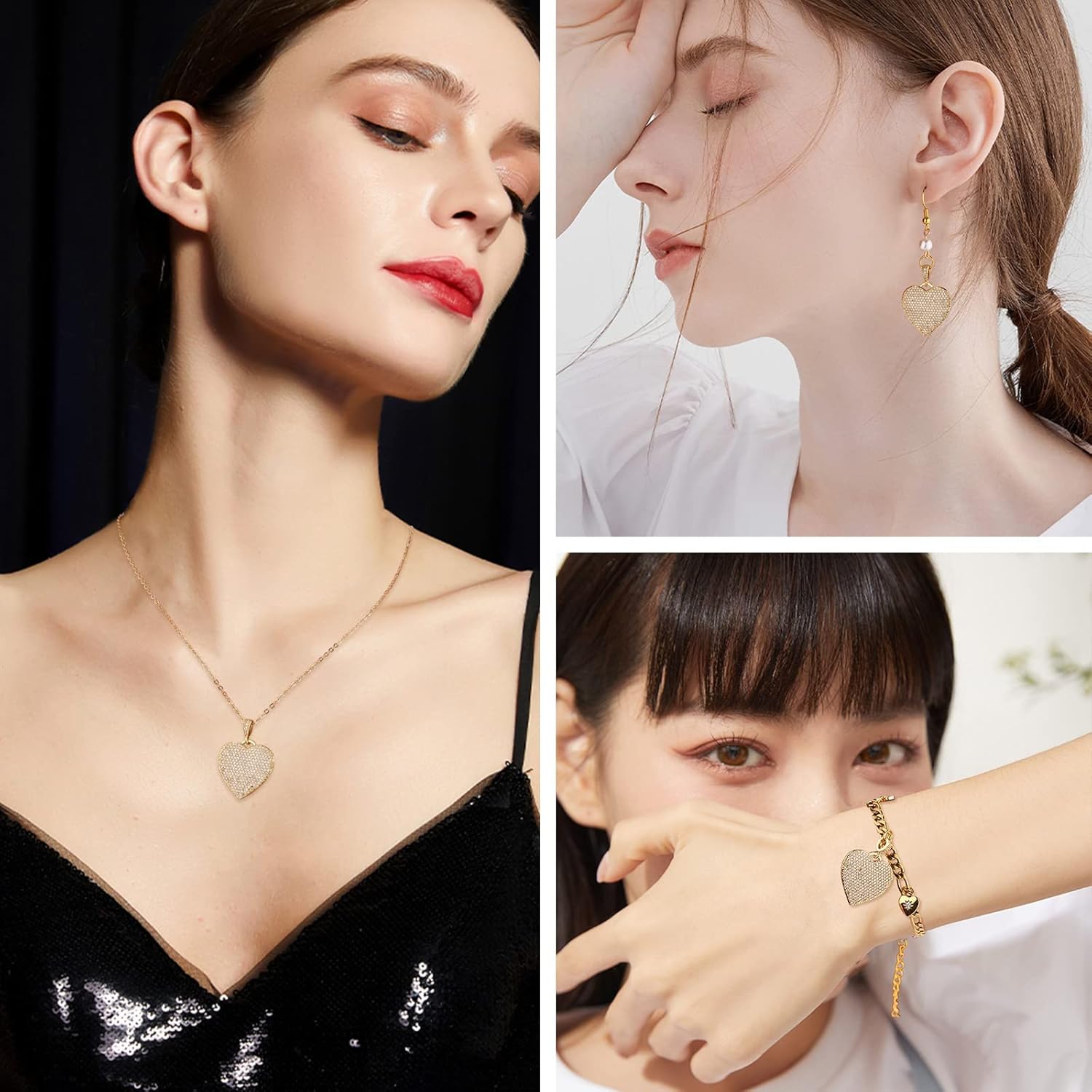 BEEFLYING 3pcs Valentine's Day Heart Brass Cubic Zirconia Charms Pendants Heart Shape Brass Pendants with Hanger Links for Jewelry Necklace Bracelet Making - Image 7