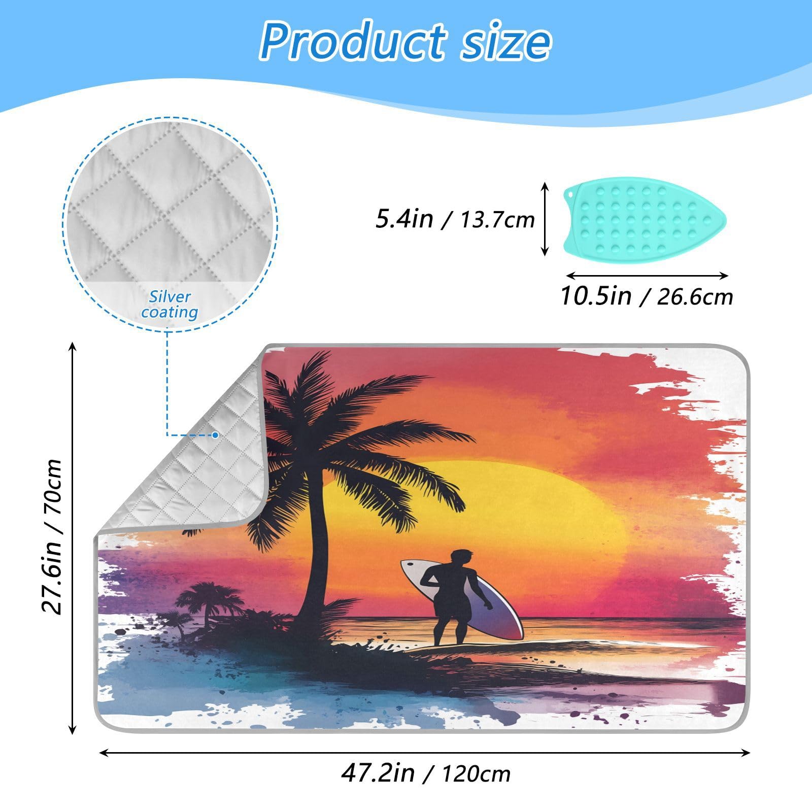 pnyoin Portable Ironing Mat Round Sunset Palm Trees Travel Ironing Pad with Silicone Iron Rest for Steam Pressing on Tabletop or Bed Heat Resistant Portable Quilting & Travel Blanket