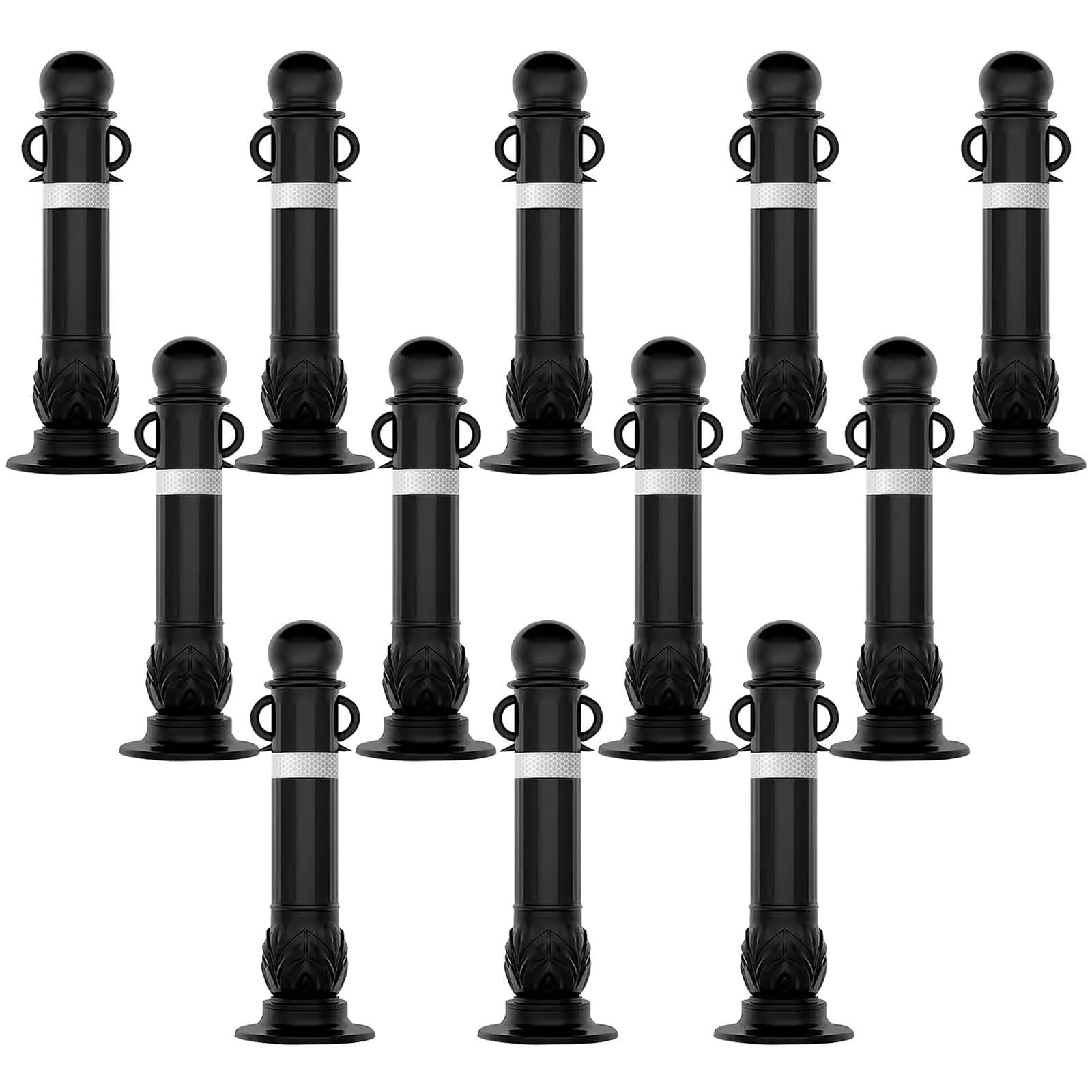 WDSOPK Flexible Traffic neator Bollard Post with Hanging Ears, 31.5in Reflective EVA Safety Cone for Driveway & Parking Lot（Black-12 Pack）