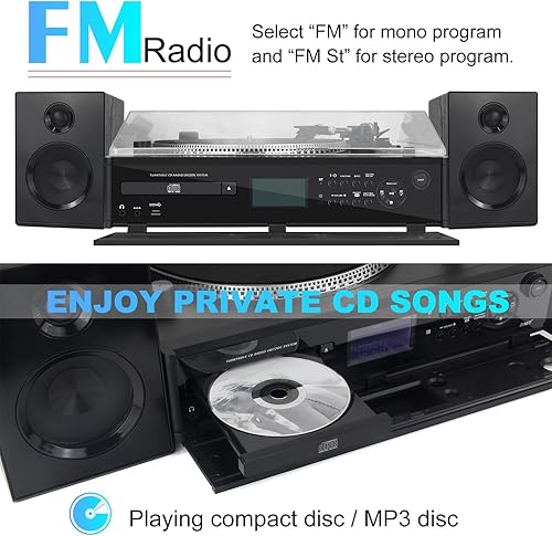 Miniatura 3 de LUXSWAY Reproductor de tocadiscos con reproductor de altavoz estéreo Centro multimedia con control remoto reproductor de CD con pantalla LCD USB,