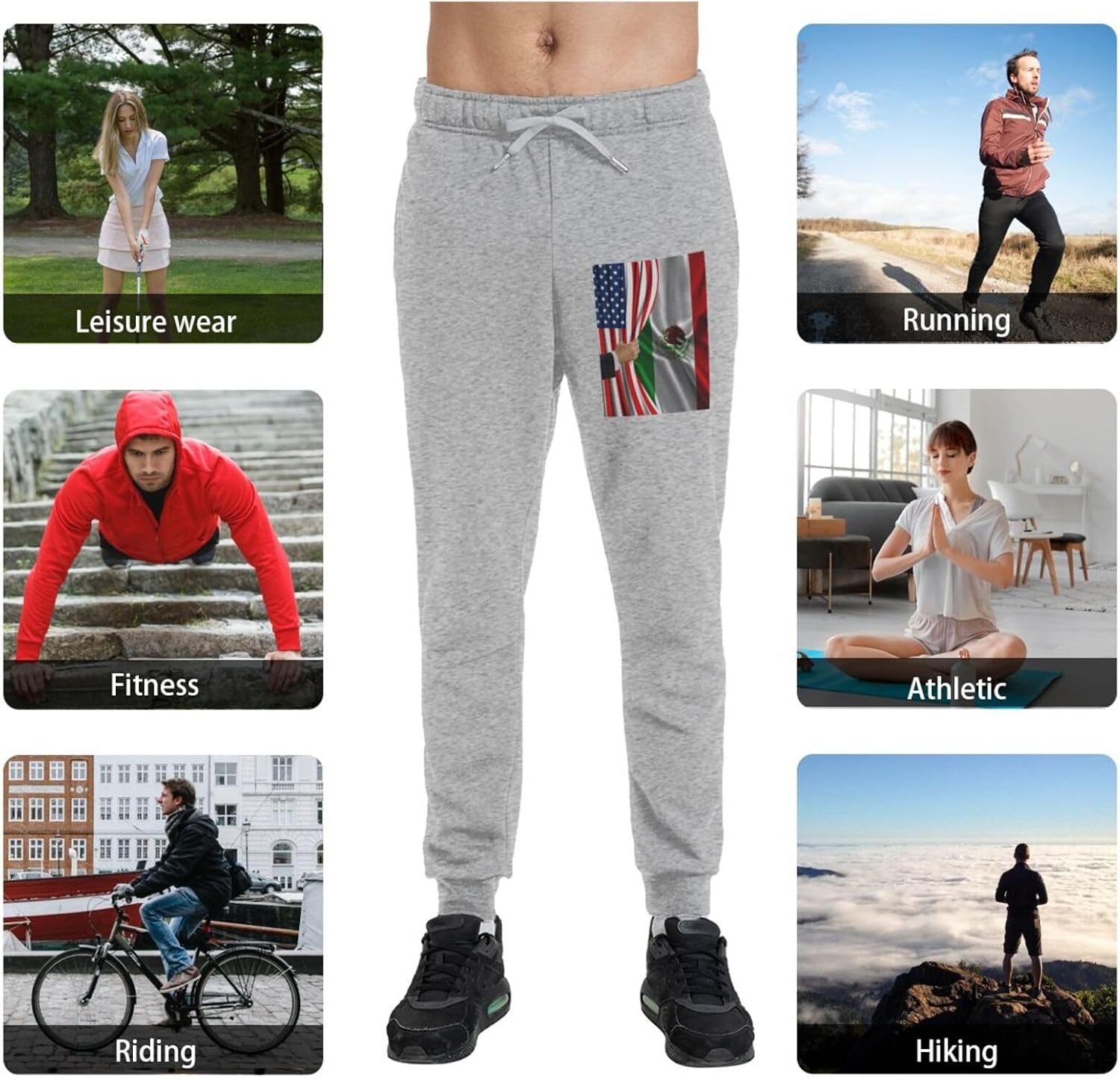 American Flag and Mexico Flag Men's Long Pants Lightweight Quick Dry Gym Sports Pants