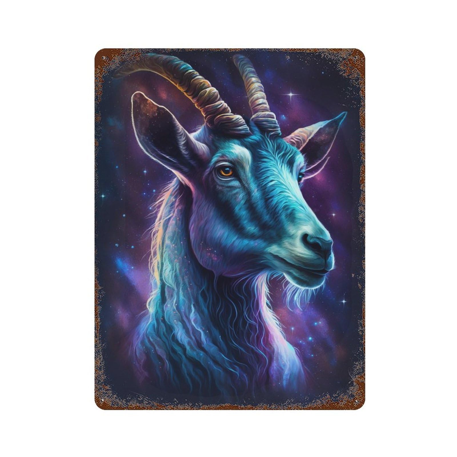 Galactic Goat Portrait -1 Aged Metal Wall Plaque 15.7"x11.8", for Pub, Kitchen And Man Cave Decor, Decorative Metal Wall Art