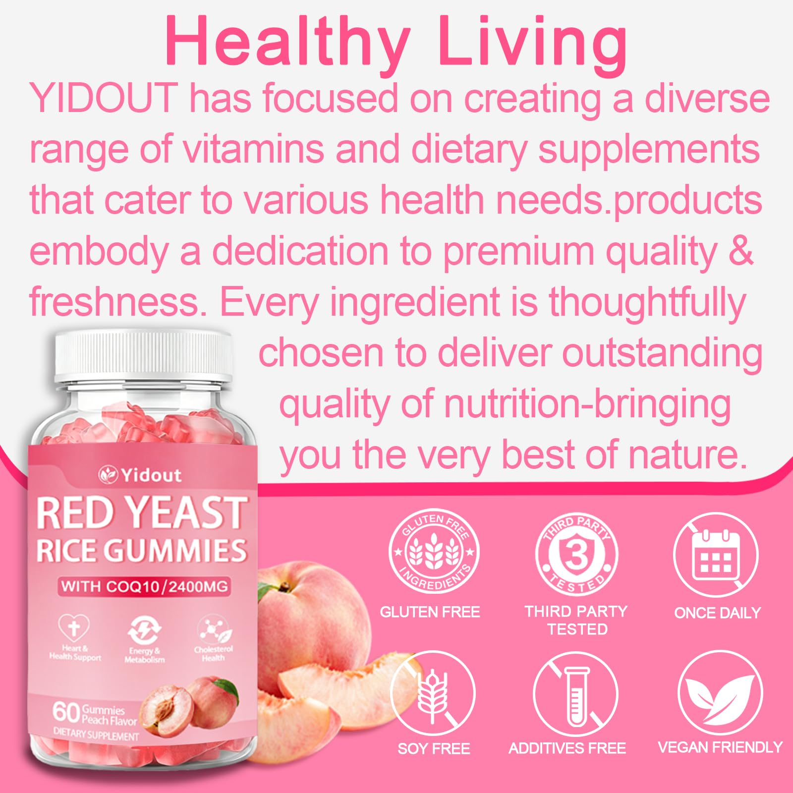 Red Yeast Rice Peach Chews, Vegan Daily Cholesterol Wellness Supplement (60 Count (Pack of 2)) — Amazon image 8