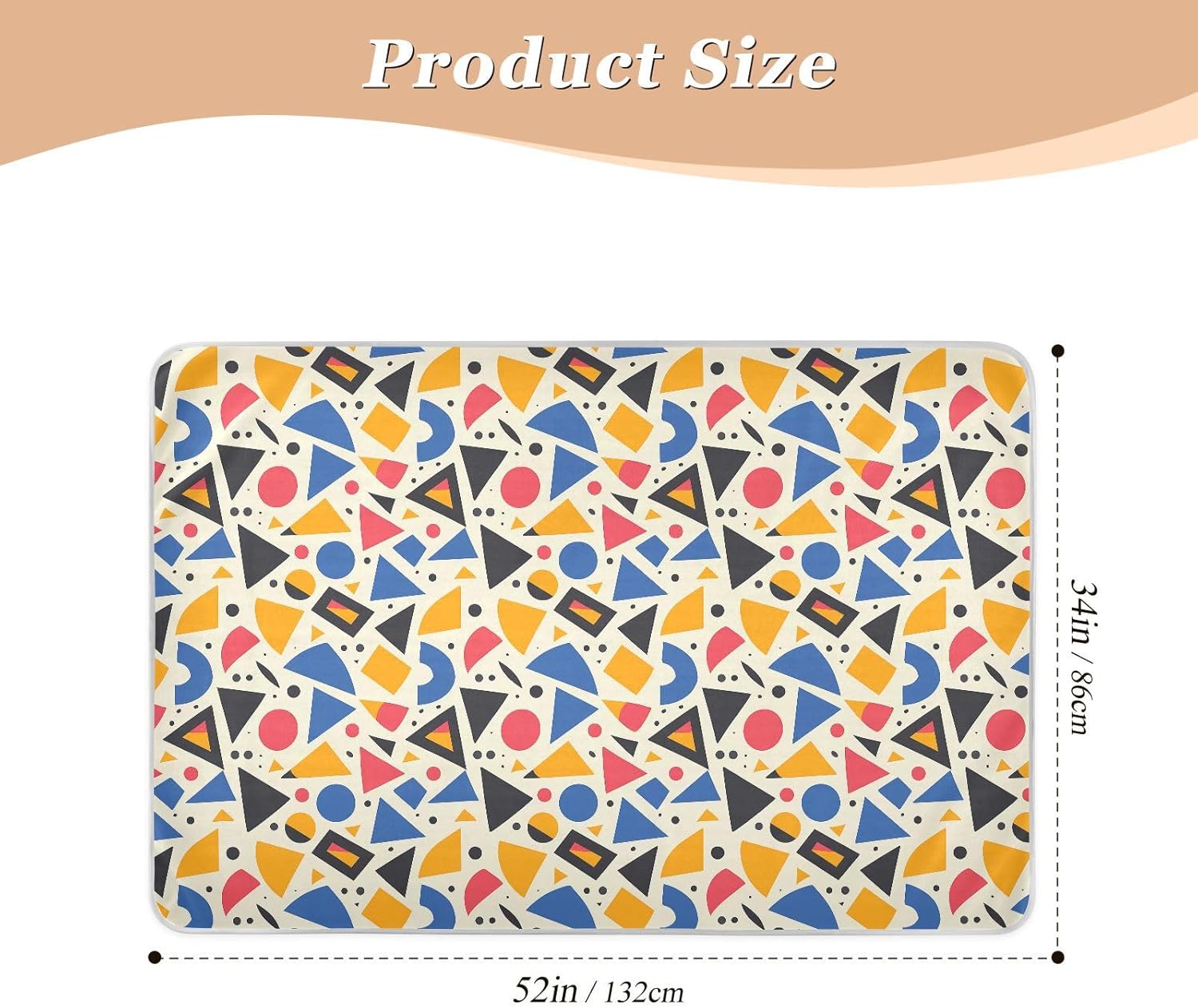 Cartoon Childish Irregular Polygon Pattern Colorful Extra Large Resuable Training Pee Pads for Kids Water Resistant Pets Potty Training Mat Machine Washable Diaper Pads ,52" L x 34" W