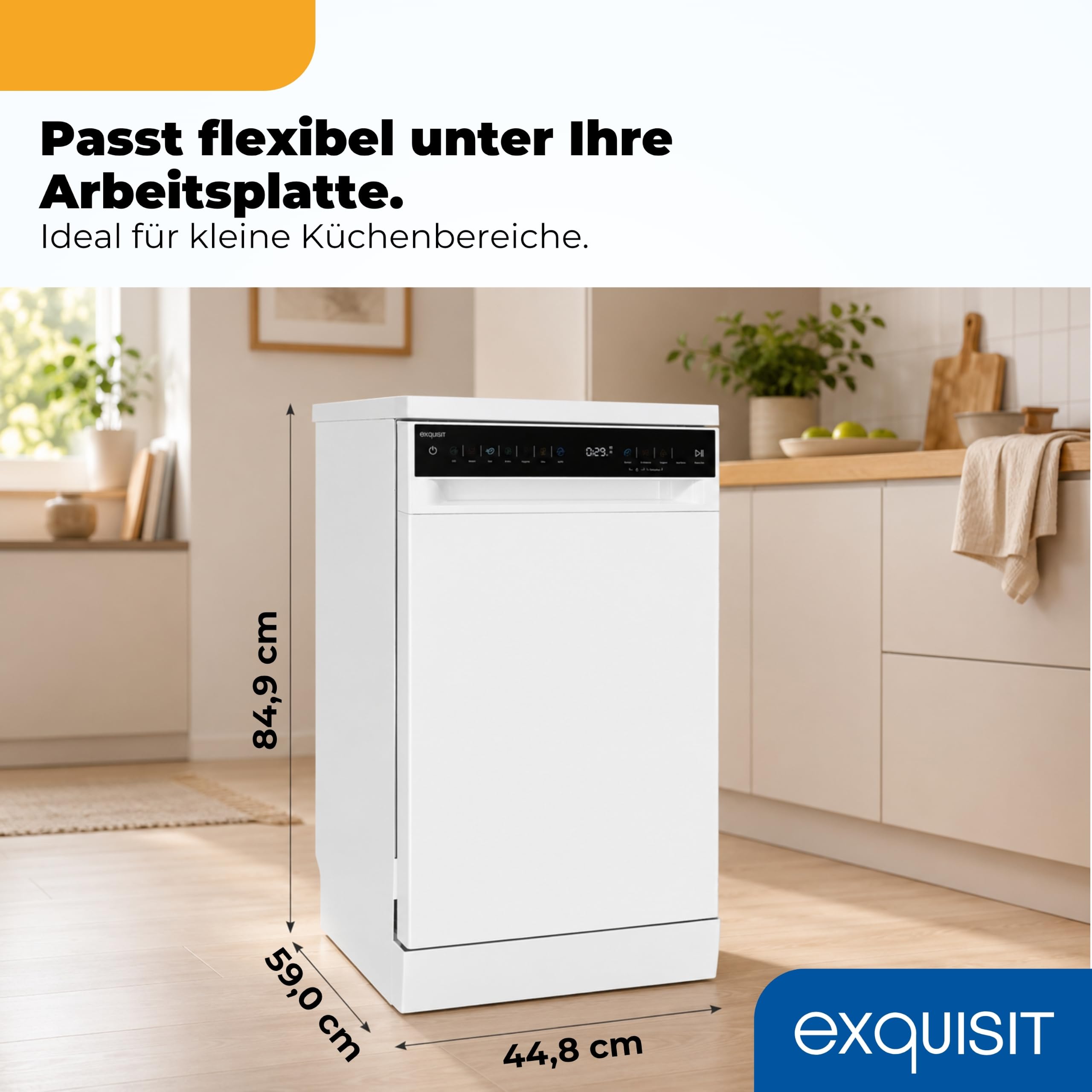Exquisit Geschirrspüler 11 Maßgedecke | Energieklasse C | 7 Programme | Eco, Intensiv & Glas | Aquastop | Besteckschublade | Extra-Trocknung | Startzeitvorwahl 24 h | Unterbaufähig | Weiß
